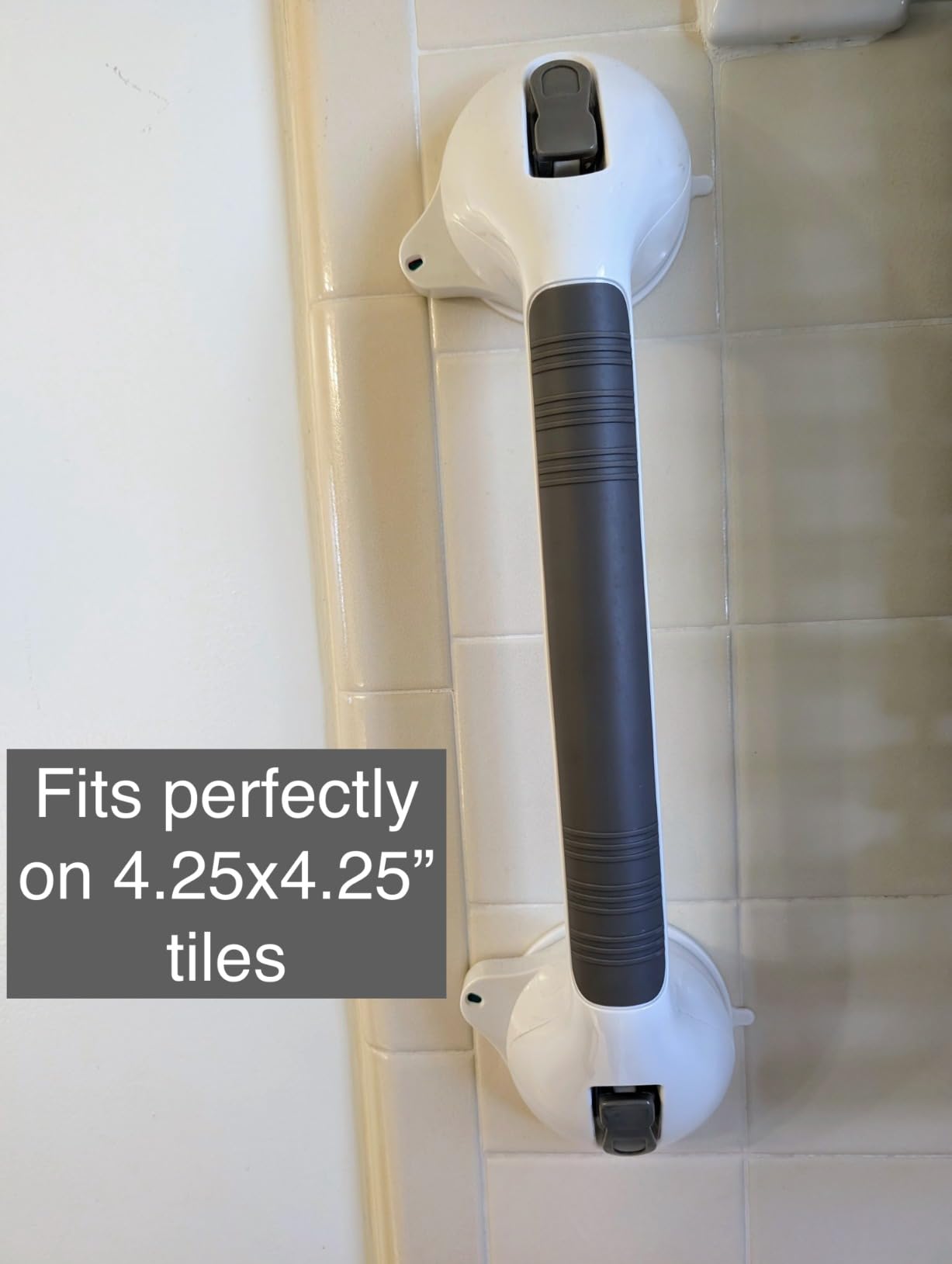 16.5inch 2 Pack Suction Balance Assist Bathroom Shower Handle,Bath Grab Bar with Indicators(White/Grey) - Customer Photo 1