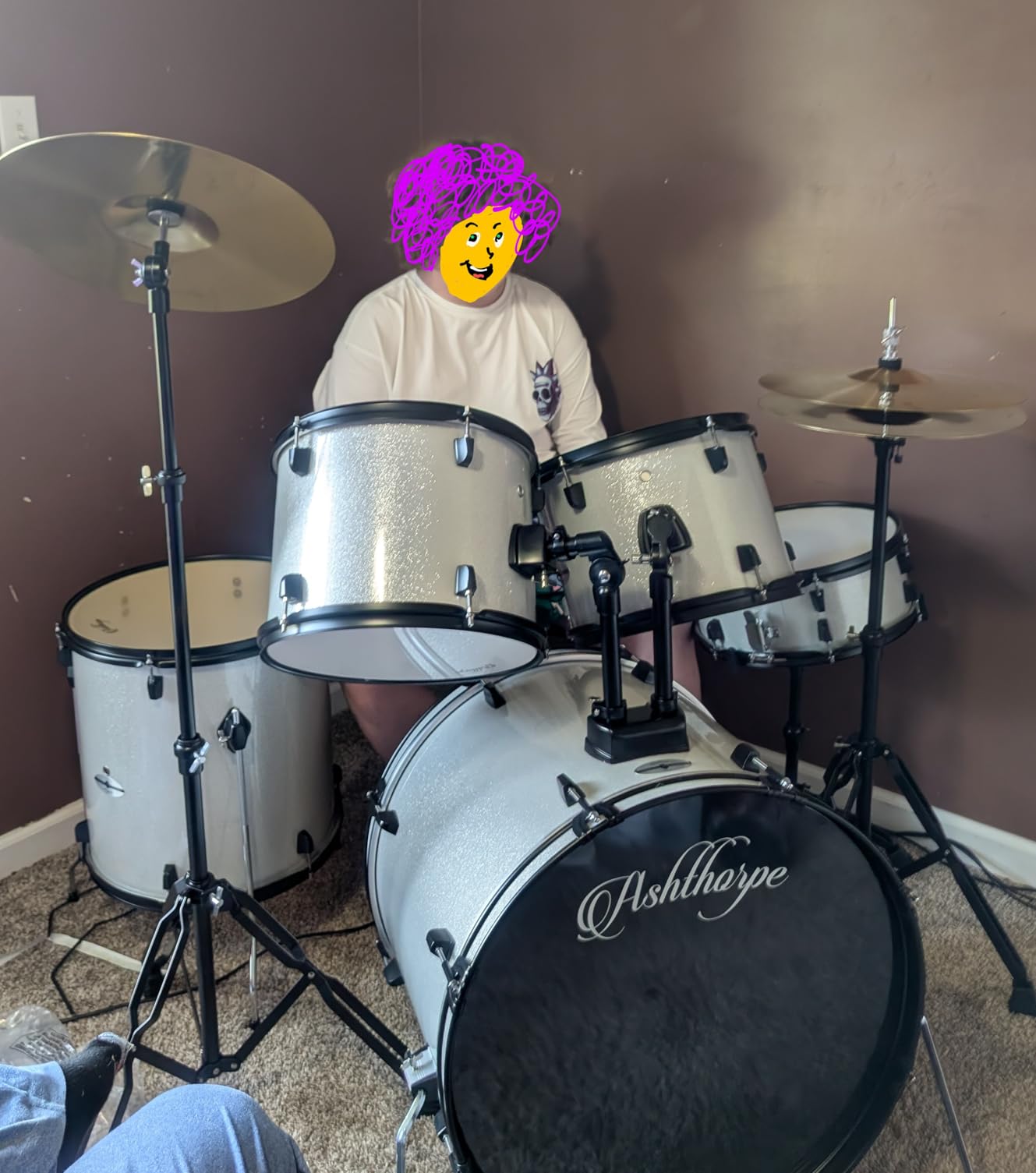 Ashthorpe 5-Piece Complete Full Size Adult Drum Set with Remo Batter Heads - Silver - Customer Photo 1
