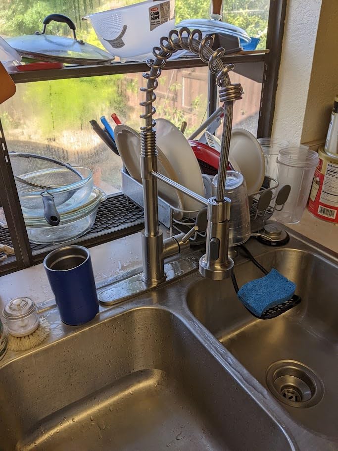 OWOFAN Kitchen Faucet with Pull Down Sprayer Brushed Nickel Stainless Steel 1 Handle Pull Out Spring Sink Faucets 1 Hole Or 3 Hole Dual Function for Farmhouse Camper Laundry Utility Rv Wet Bar - Customer Photo 2