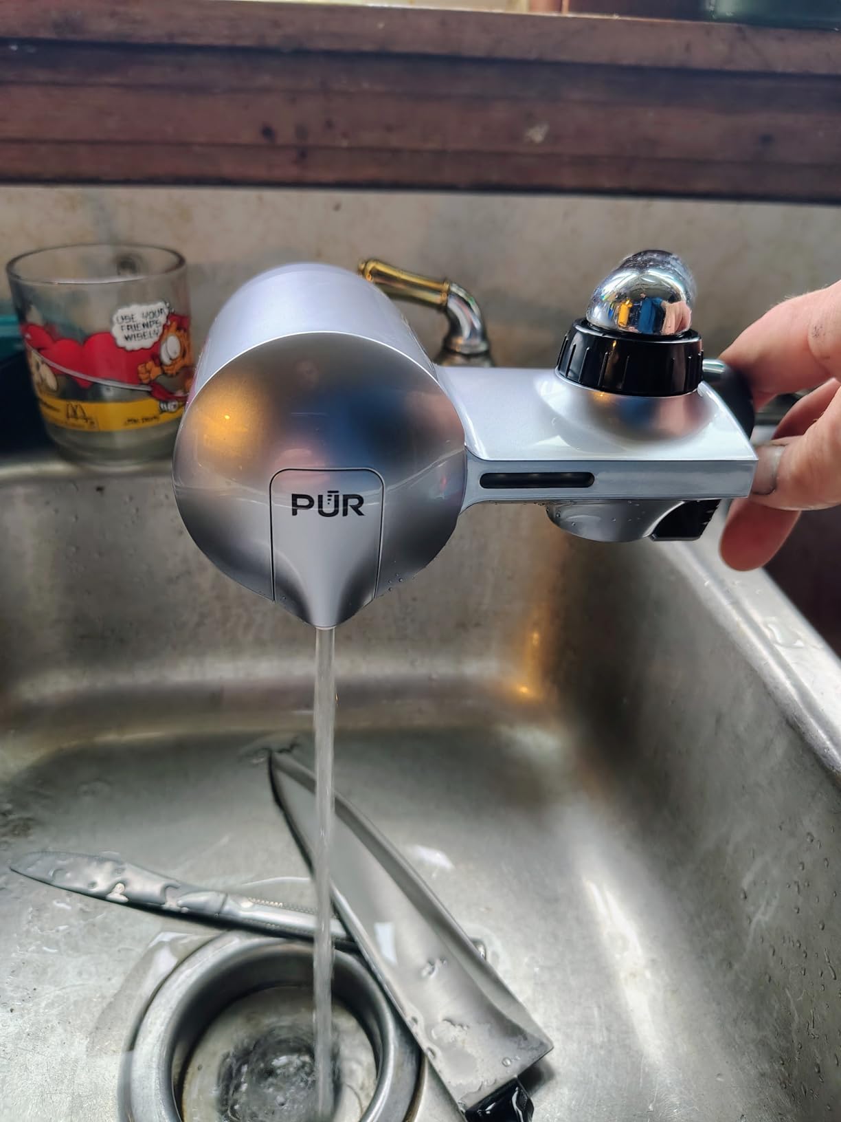 PUR Plus Horizontal Faucet Mount Filtration System with 3-in-1 Lead Reducing Filter, Water Filter for Sink, Lasts 100 Gallons, Compatible with Sinks with External Aerators, Metallic Grey - Customer Photo 2
