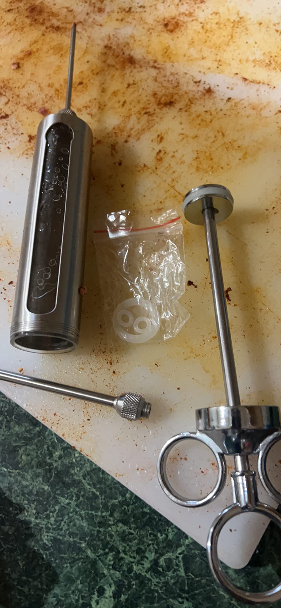 Cave Tools meat injector for meat & poultry, extra large turkey injector, food grade injectors, basting syringe, heavy duty cooking syringe - Color: Silver, Size: Marinade Injector - Customer Photo 2