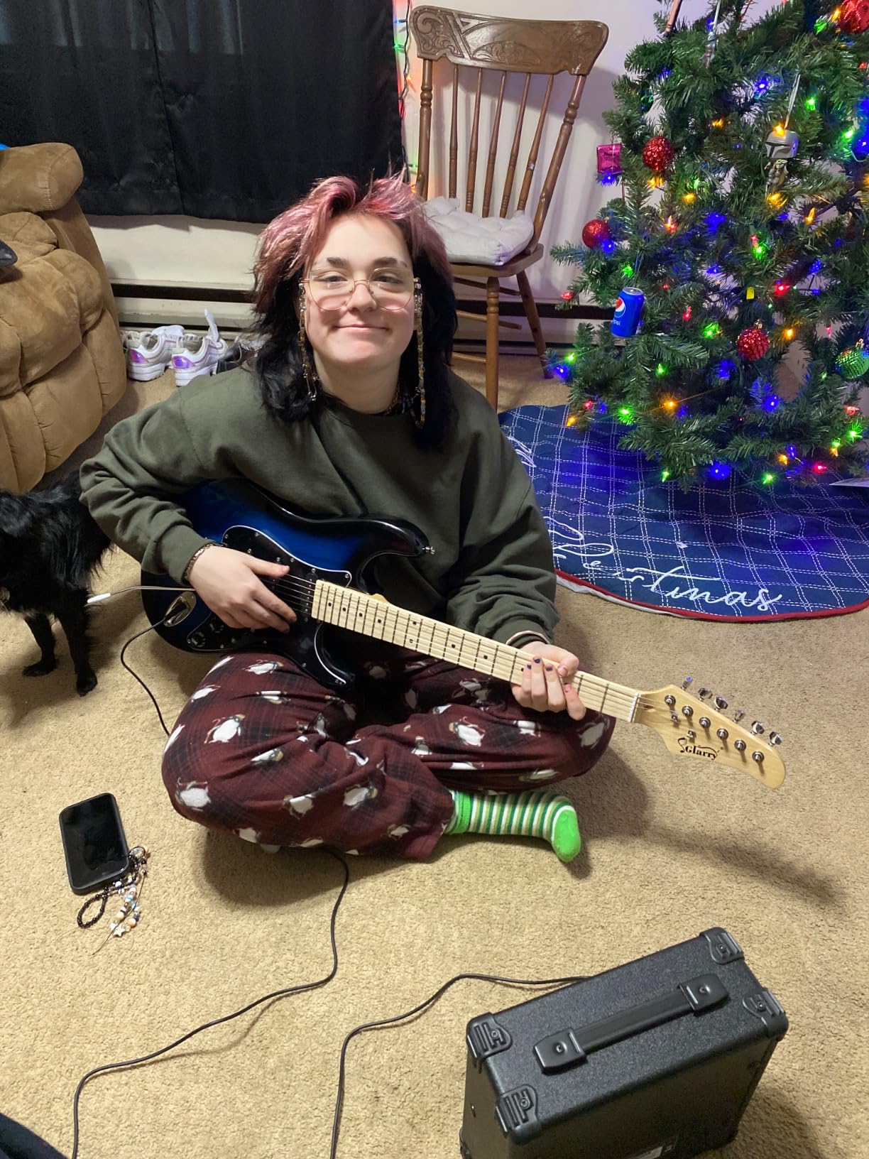 GLARRY Full Size Electric Guitar for Beginner with Amp and Accessories Pack Guitar Bag (Dark blue) - Customer Photo 1