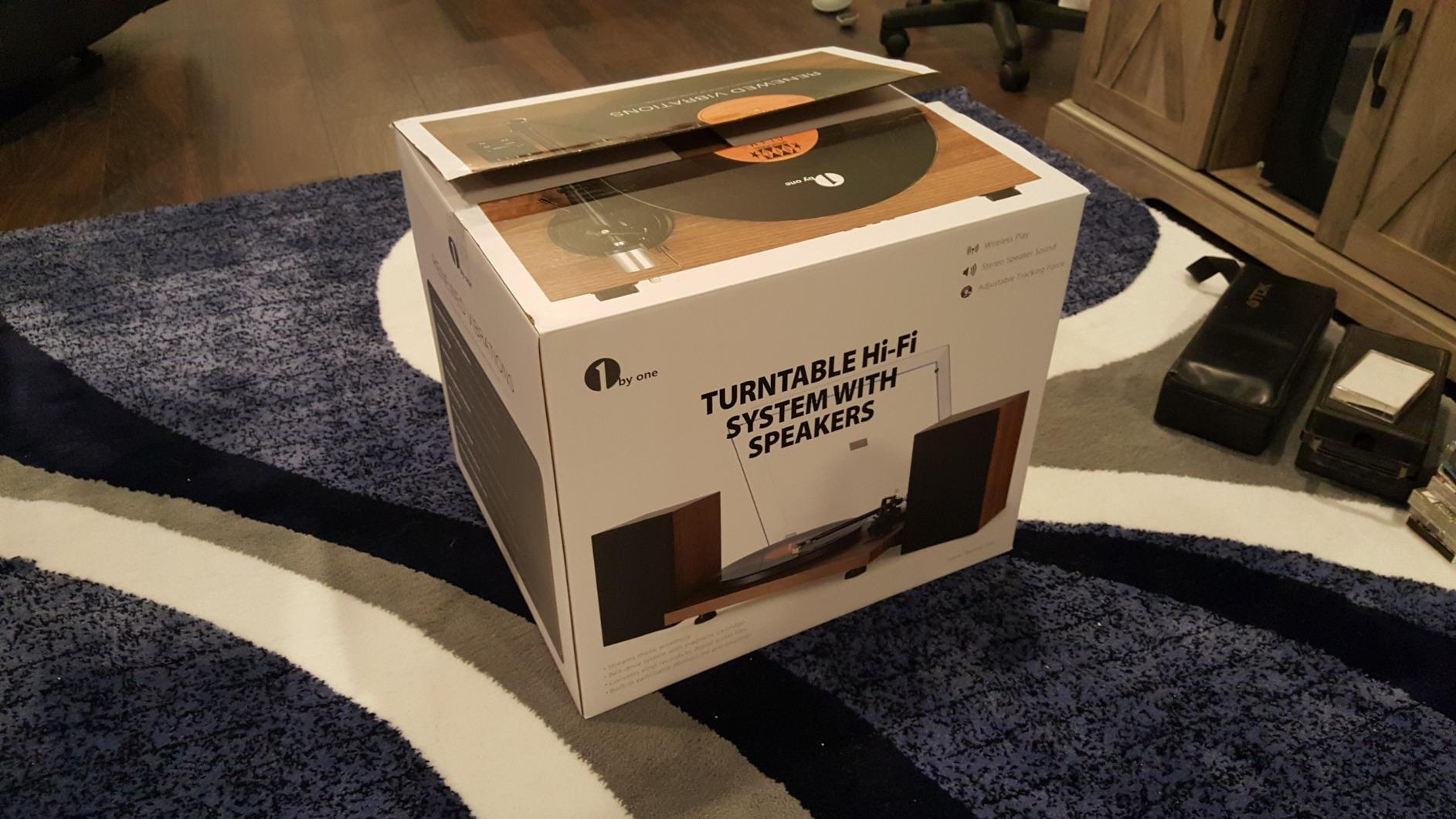1 by ONE Bluetooth Turntable HiFi System with 36 Watt Bookshelf Speakers, Patend Designed Vinyl Record Player with Magnetic Cartridge, Bluetooth Playback and Auto Off - Customer Photo 1