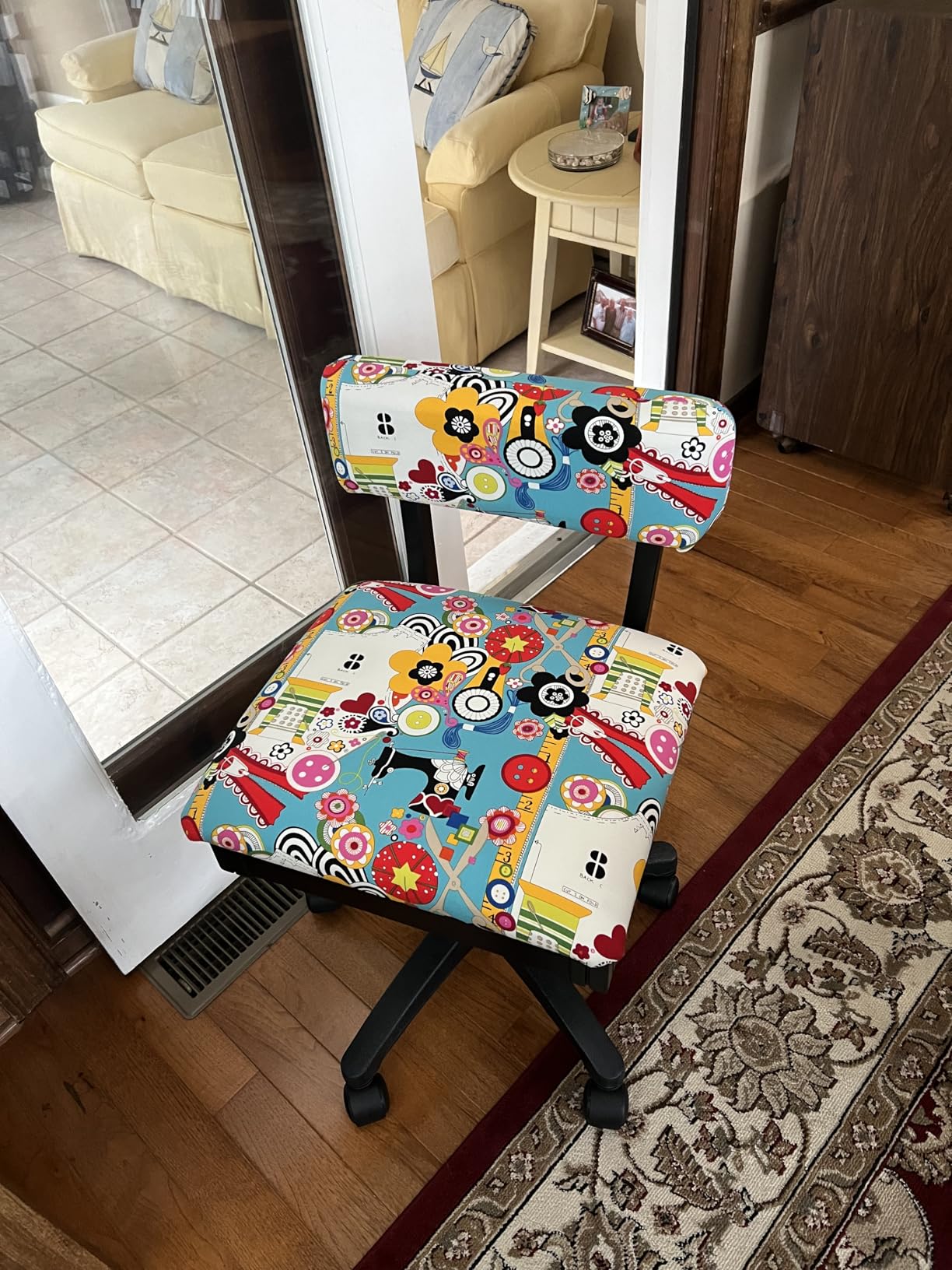 Arrow Sewing H6880 Adjustable Height Hydraulic Sewing and Craft Chair with Under Seat Storage and Printed Fabric, SEW Now SEW Wow Print - Customer Photo 1