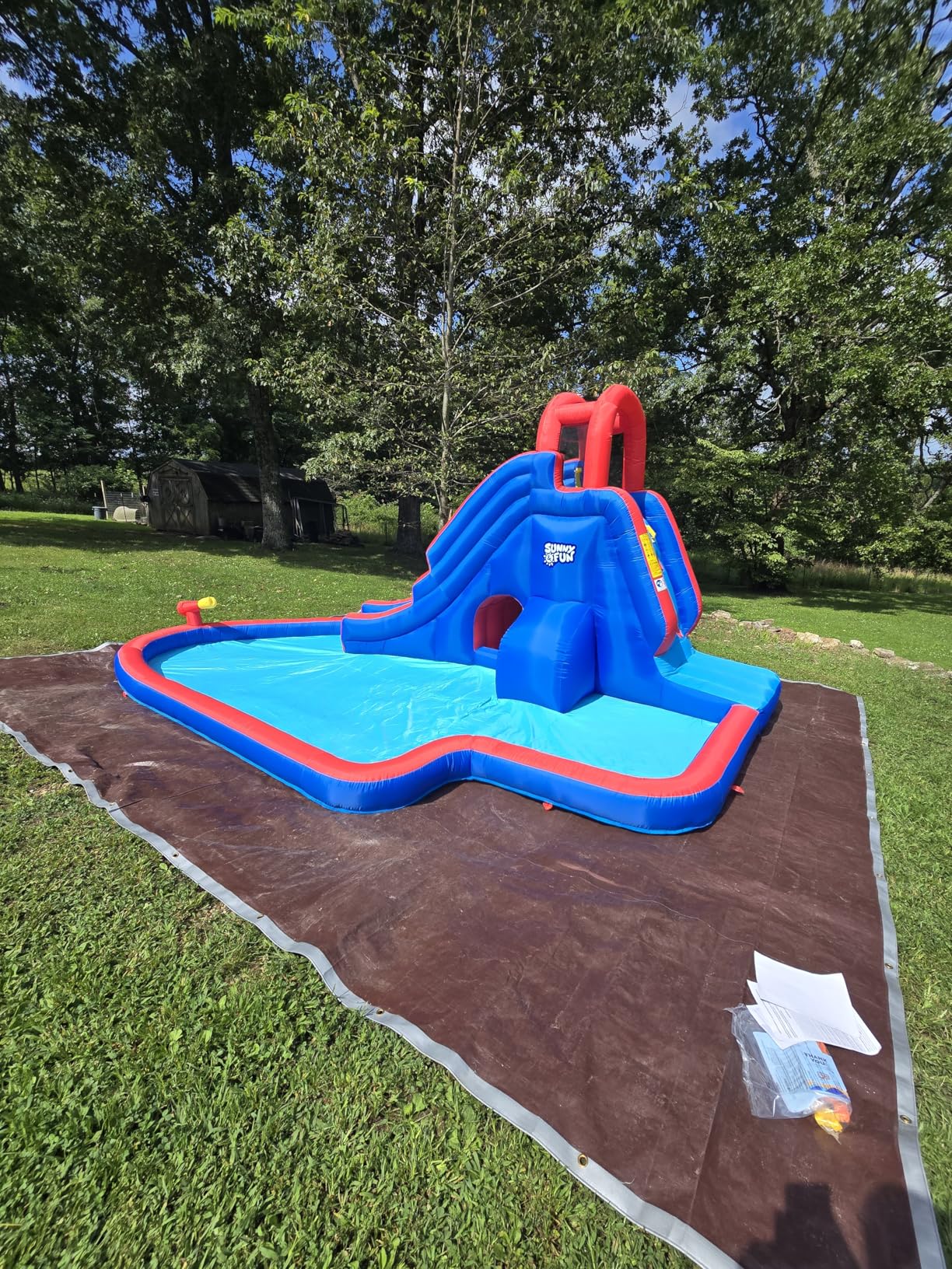 Sunny & Fun Deluxe Inflatable Water Slide Park & Splash Pool with Tunnel - Heavy-Duty for Outdoor Fun - Climbing Wall - Easy to Set Up & Inflate with Included Air Pump & Carrying Case - Customer Photo 1 - RosenberryRooms