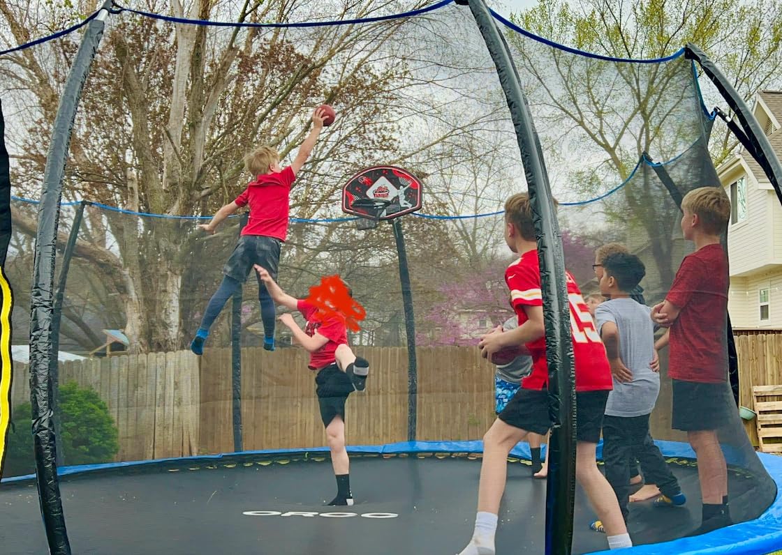 Jump Tastic Trampoline Trampoline Basketball Hoop, Fits Straight and Curved Pole Basketball Hoop for Trampoline, Universal Attachment with Mini Ball and Pump - Customer Photo 1