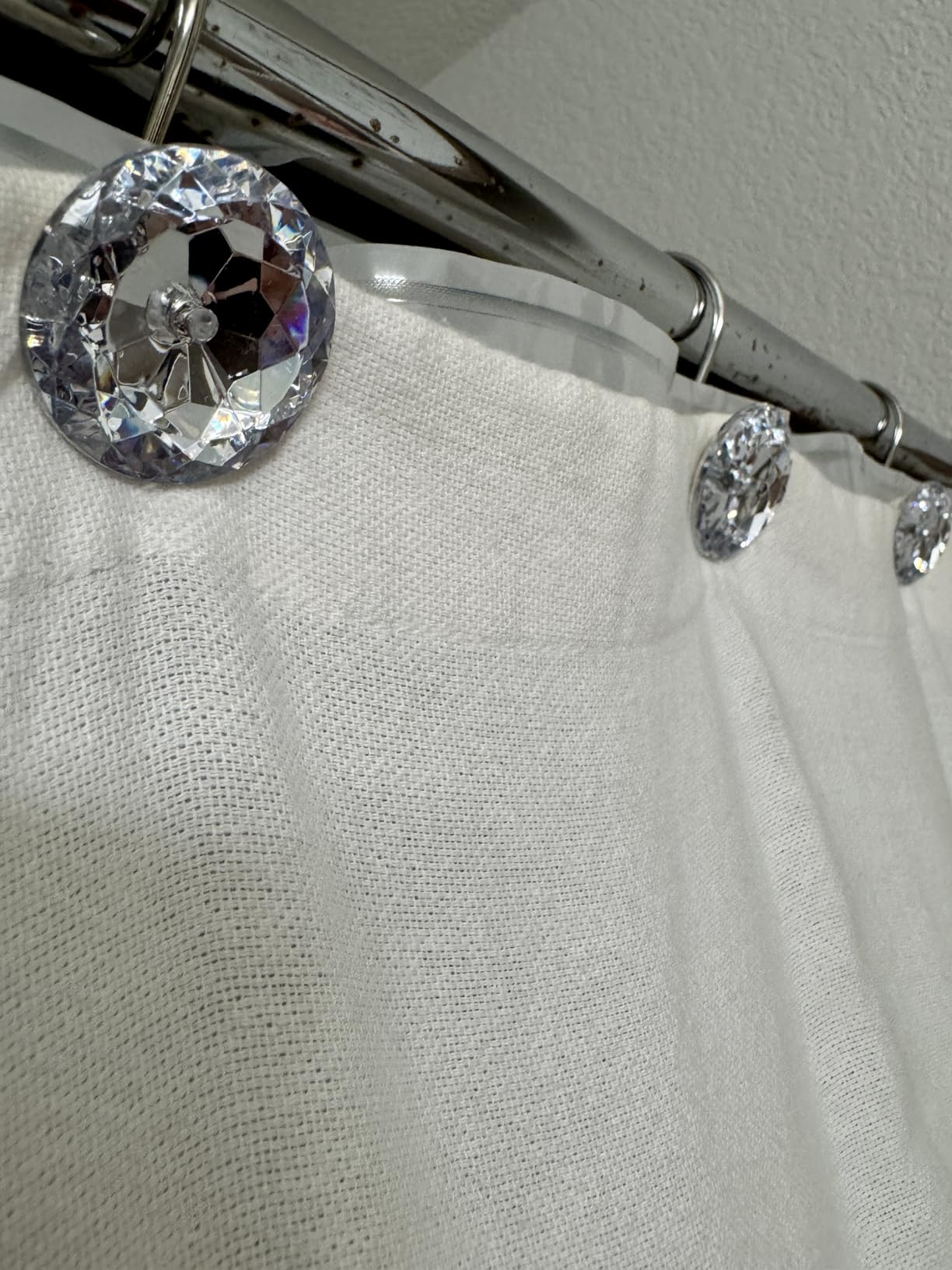 12PCS Shower Curtain Hooks Rings for Bathroom, Stainless Steel Rust Resistant Decorative Rhinestones Shower Curtain Rings Hangers for Shower Curtains, Clothing, Towels, etc. (Clear) - Customer Photo 1