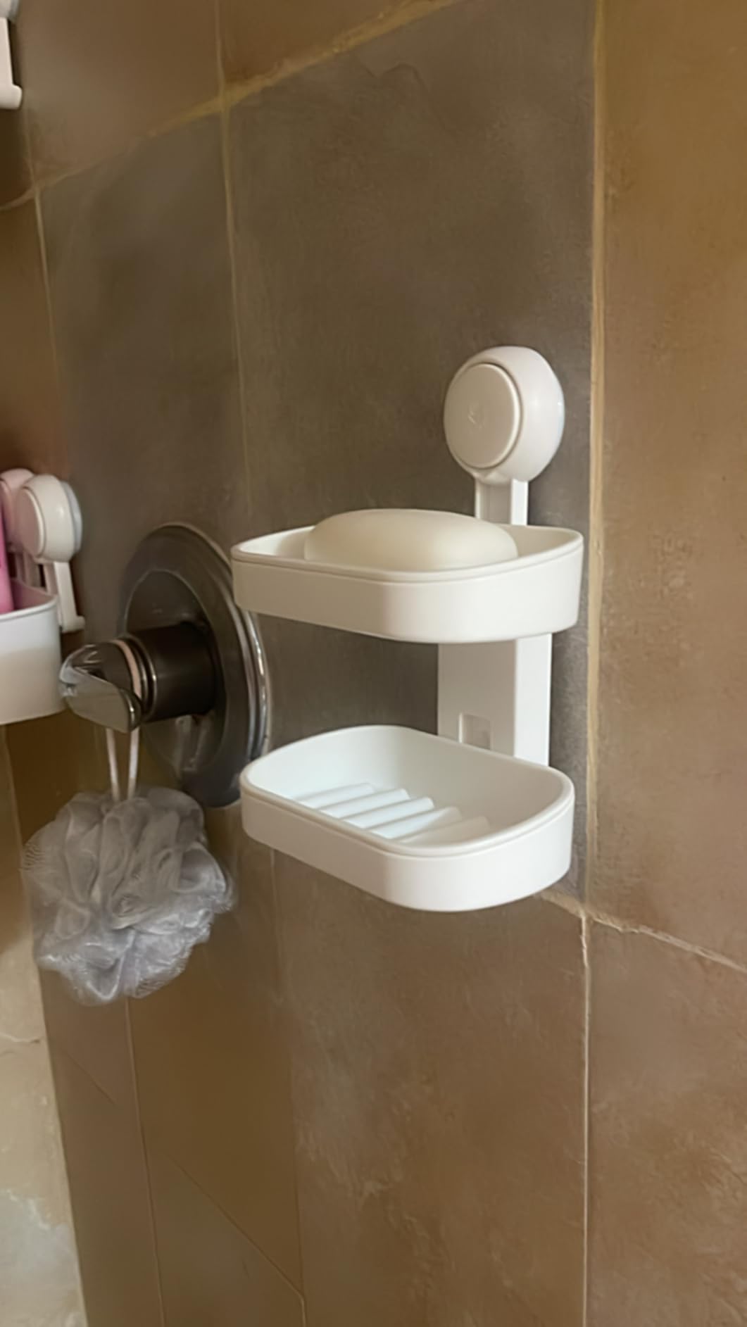 TAILI Double Layer Soap Dish Suction Cup Soap Holder, Strong Sponge Holder for Shower, Bathroom, Tub and Kitchen Sink, Drill-Free, Removable - Customer Photo 1