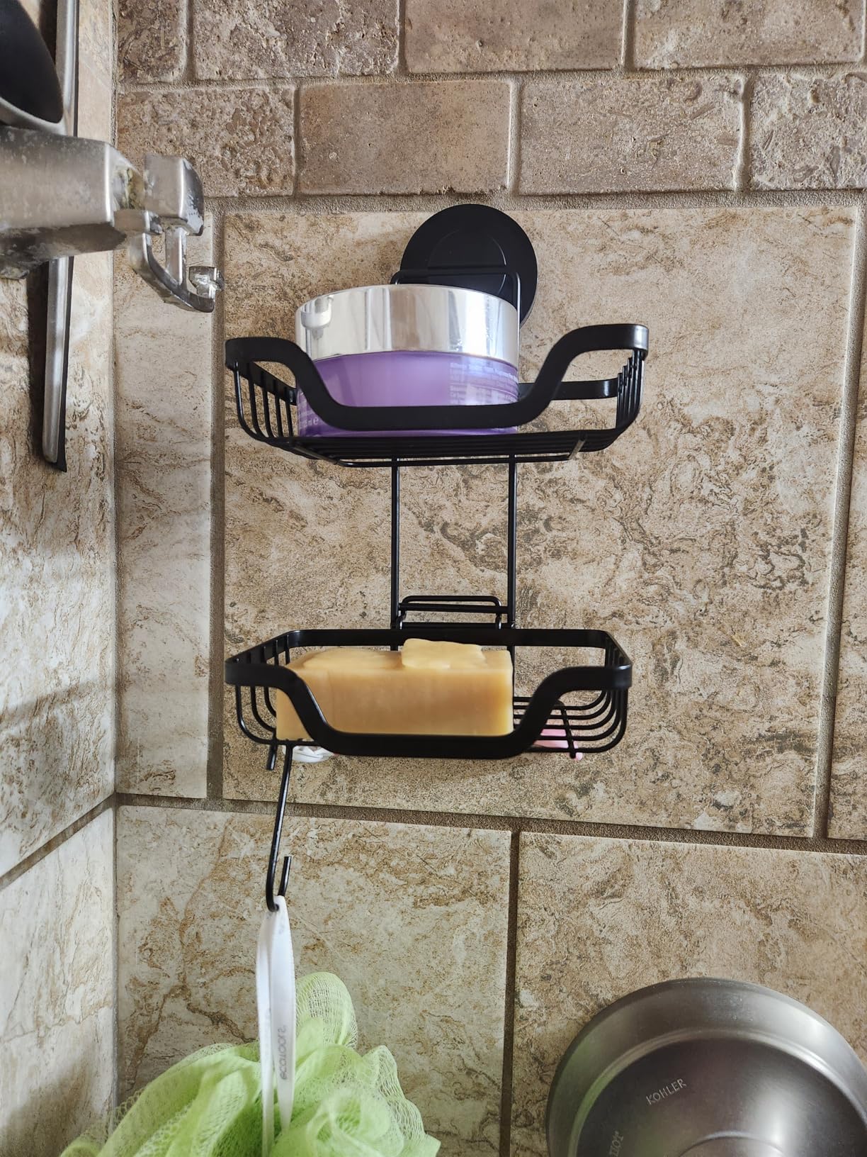 LEVERLOC Soap Dish Holder for Shower Suction Cup Wall Mounted Self Draining NO-Drilling Removable Bar Soap Sponge Holder for Bathroom Bathtub Kitchen Sink Waterproof Strong Vacuum Suction Adhesion - Customer Photo 1