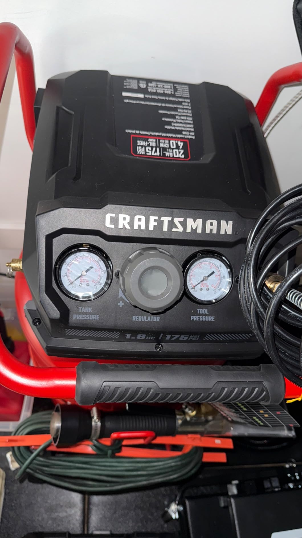 Craftsman Air Compressor, 20 Gallon Oil-Free 1.8 HP Max 175 PSI Pressure Two Quick Couplers Big Capacity, Red- CMXECXA0232043 - Customer Photo 1