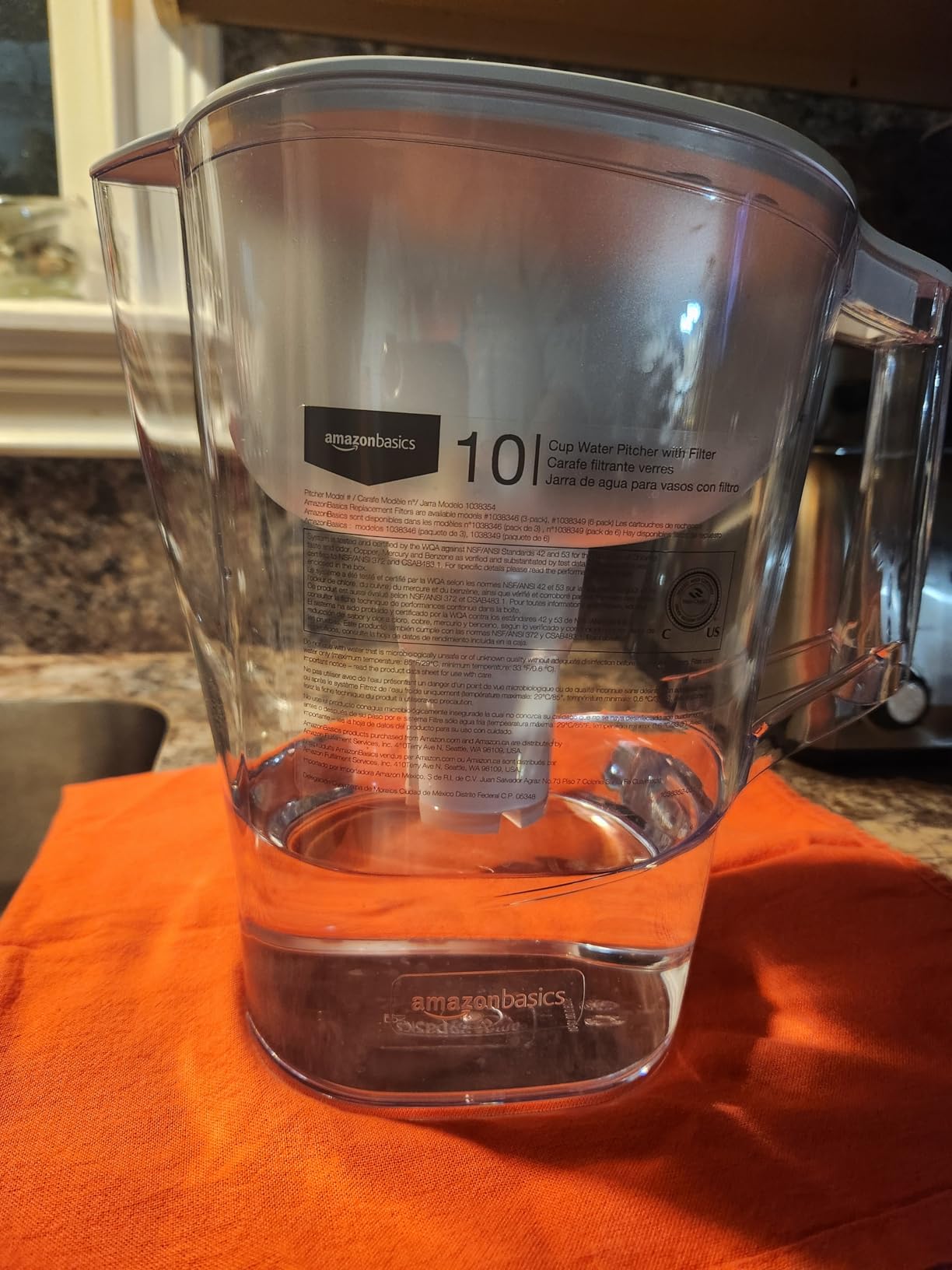 Amazon Basics 10-Cup Pitcher with Filter Compatible with Brita Water Filter Pitcher for Clean, Crisp Water, WQA and NSF Certified, Made in Europe - Customer Photo 2