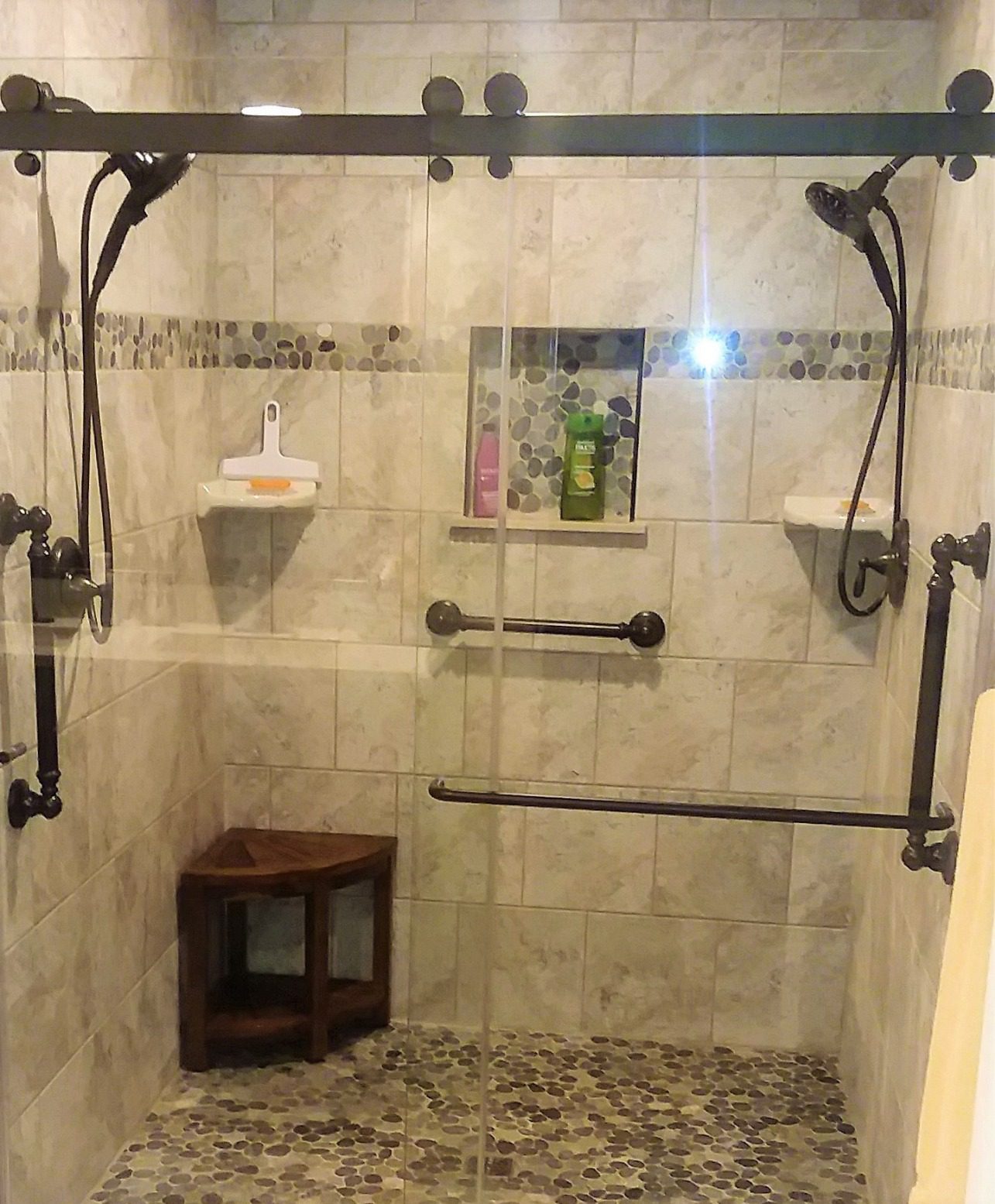 TeakCraft Teak Corner Shower Bench Seat for Bathroom - Waterproof Shower Stool - Fully Assembled, The Saga - Customer Photo 2