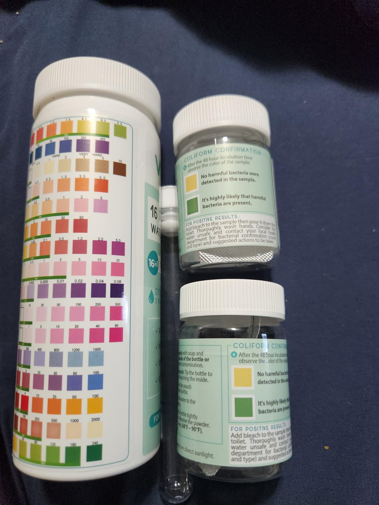 Varify 17in1 Complete Drinking Water Test Kit - 100 Strips + 2 Bacteria Tester Kits - Well, Tap, Home, City Water Testing Strip for Lead, Alkaline, Chlorine, Hardness, Iron, Fluoride, Copper & More - Customer Photo 1