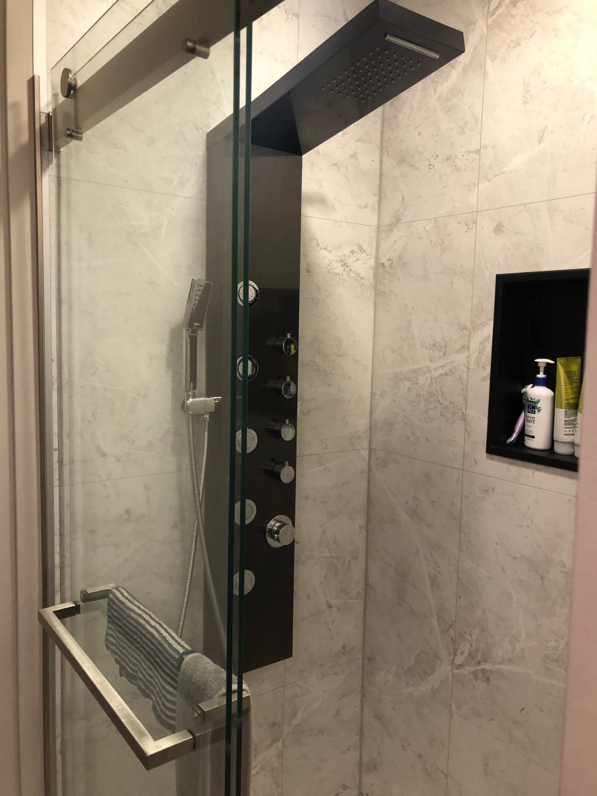 ROVOGO Shower Panel Tower with Rainfall Waterfall Shower Head, 5 Body Jets and 3-Function Handheld, High Pressure Rain Massage System, Wall-Mount Shower Column, 304 Stainless Steel Brushed - Customer Photo 2
