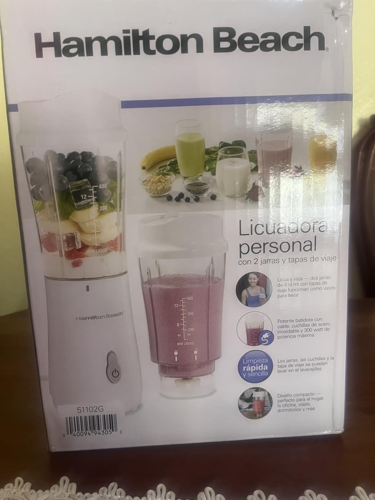 Hamilton Beach Portable Blender for Shakes and Smoothies, 14 Oz BPA Free Travel Cup & Lid, Durable Stainless Steel Blades, Personal Smoothie Blender, 2 Jars - White (51102V) - Customer Photo 1