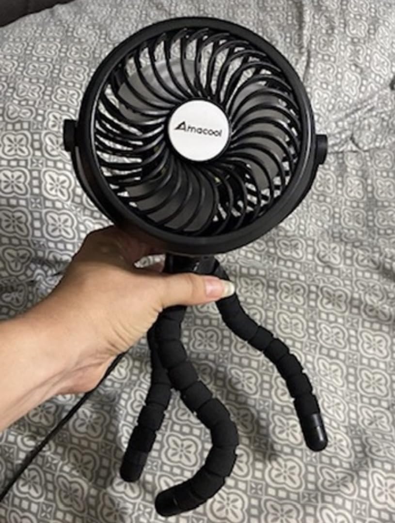 AMACOOL Battery Operated Stroller Fan Flexible Tripod Clip On Fan with 3 Speeds and Rotatable Handheld Personal Fans for Car Seat Crib Bike Treadmill (Black) - Customer Photo 1