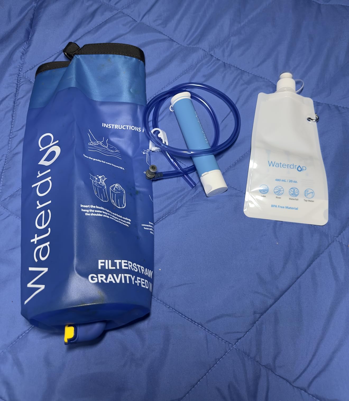 Waterdrop Gravity Water Filter Straw, Camping Water Filtration System, Water Purifier Survival for Travel, Backpacking and Emergency Preparedness, 1.5 gal Bag, 0.1 Micron, 5 Stage Filtration, Blue - Customer Photo 2