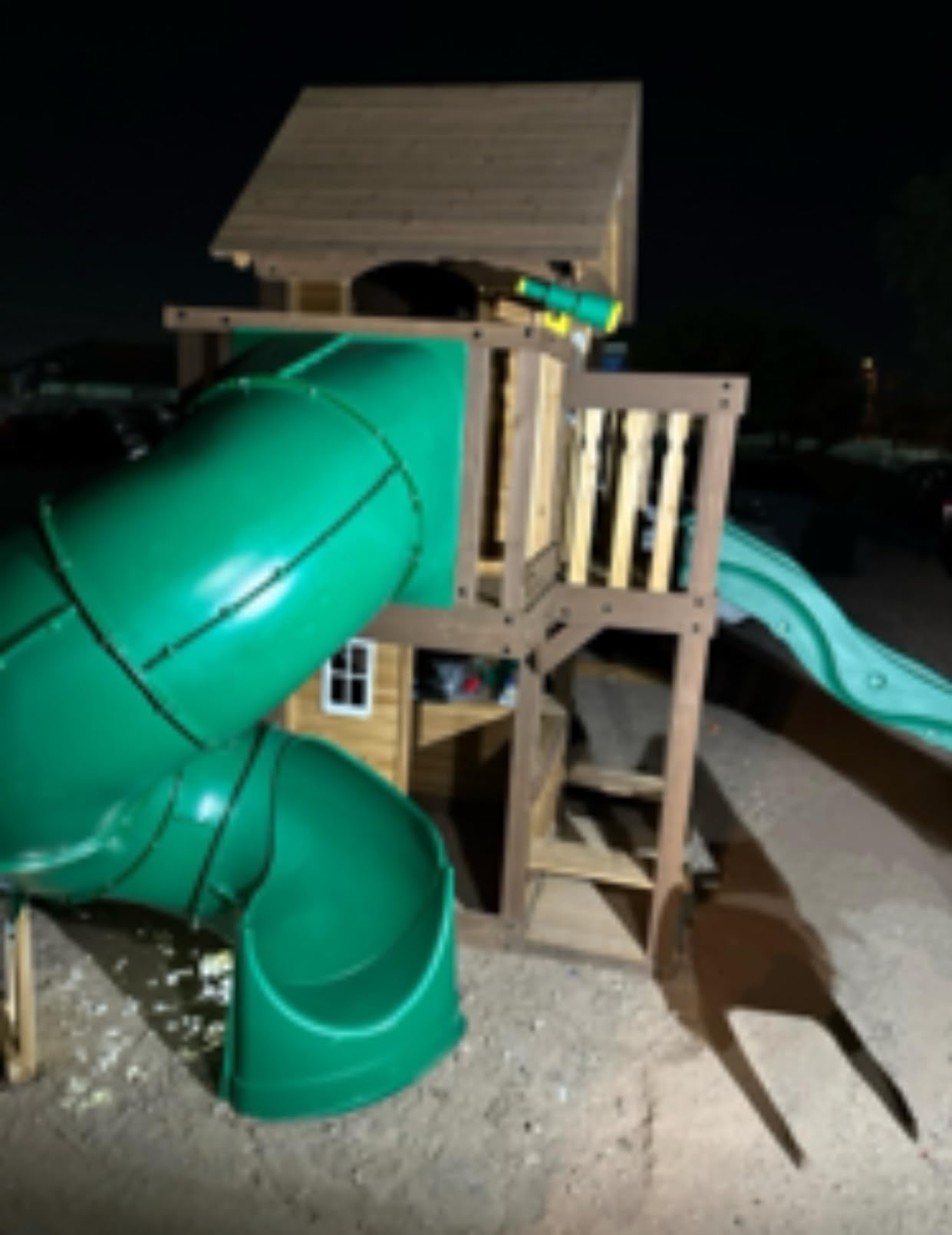 Backyard Discovery Cedar Cove Cedar Wood Swing Set with Spiral Tube Slide, Wave Slide, Clubhouse, Toy Grill, Snack Bar, Rock Wall, Belt Swings, Web Swing, Balcony, Chalkboard, Ladder, Outdoor Playset - Customer Photo 1