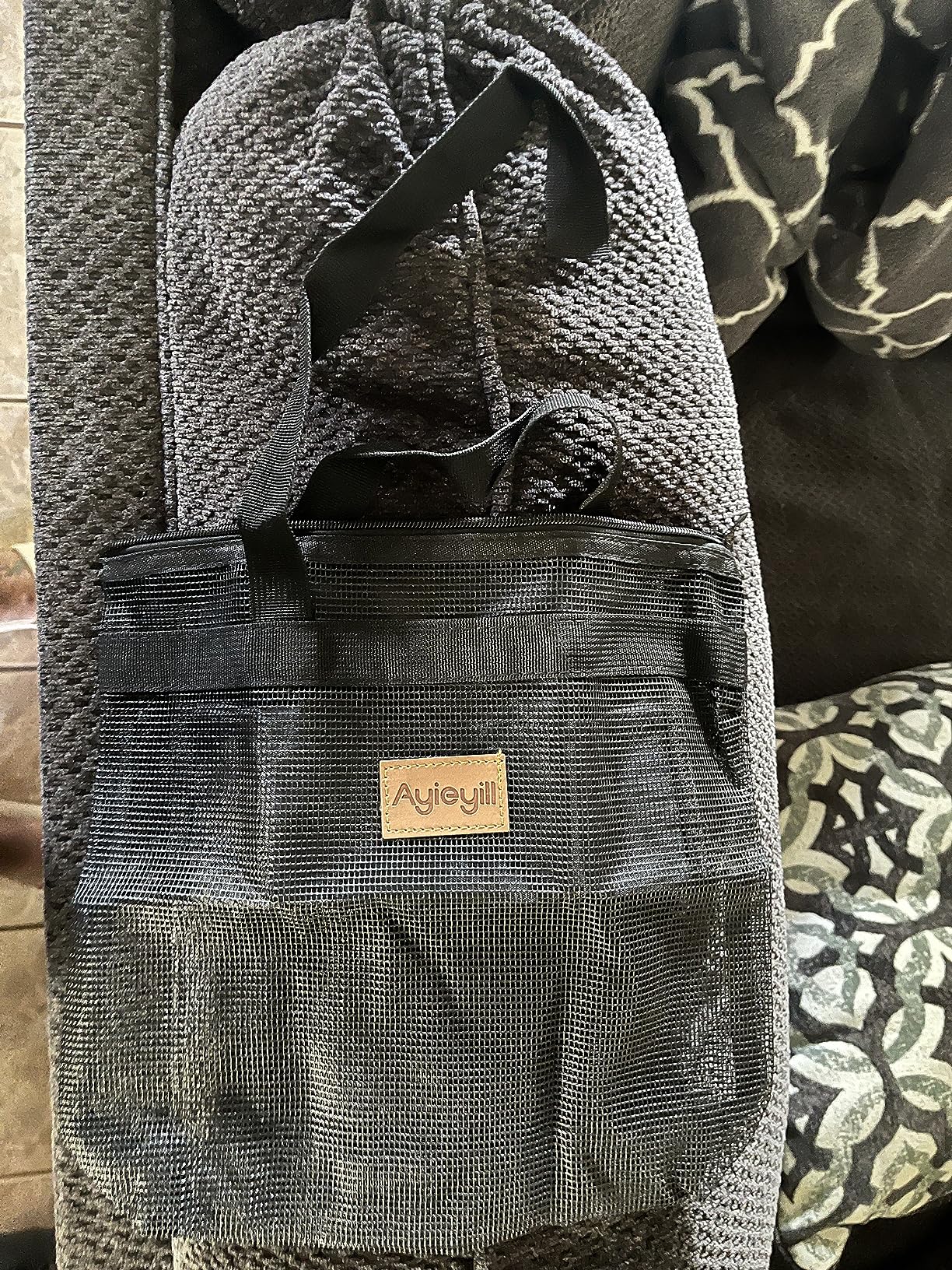 3 Pcs Portable Mesh Shower Caddy Tote, Quick Dry Tote Bag Mesh Beach Bags for Women, Hanging Toiletry and Bath Organizer for Travel Swimming Sports Gym Camp Shopping College Dorms (Black Gray D Blue) - Customer Photo 2