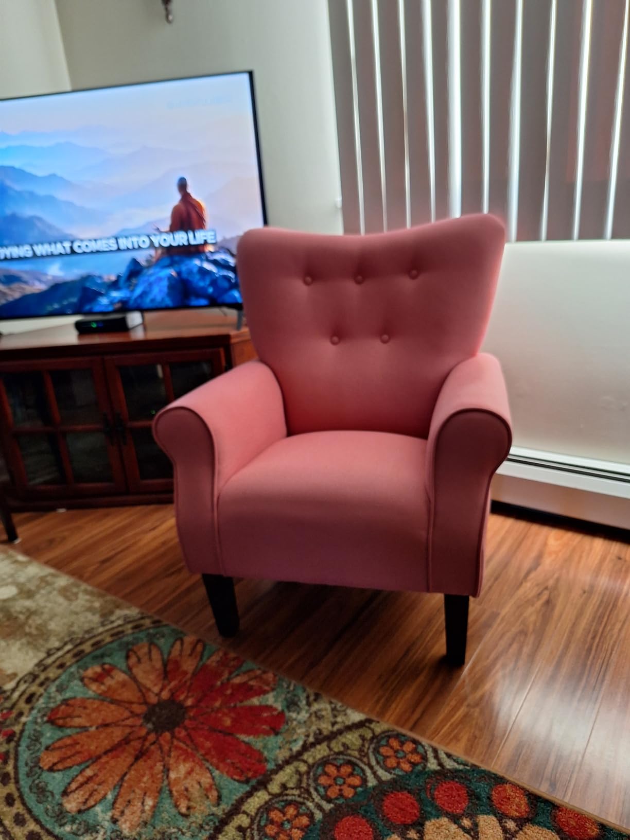 BELLEZE Modern Accent Chair, High Back Armchair, Upholstered Wingback Side Chair, Padded Single Sofa with Wooden Legs for Living Room, Bedroom - Green Blue Floral - Customer Photo 1