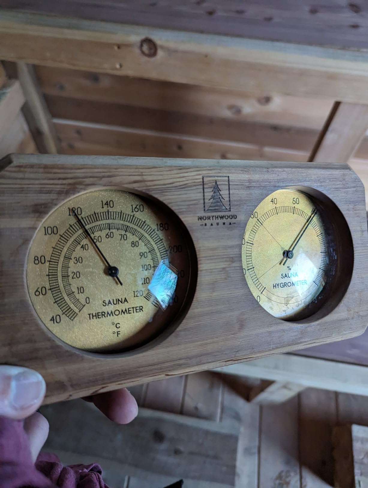 Sauna Thermometer and Hygrometer 2 in 1 - Fahrenheit & Celsius - Handmade from Canadian Red Cedar Wood - Luxurious Golden Metal Dials - Customer Photo 2