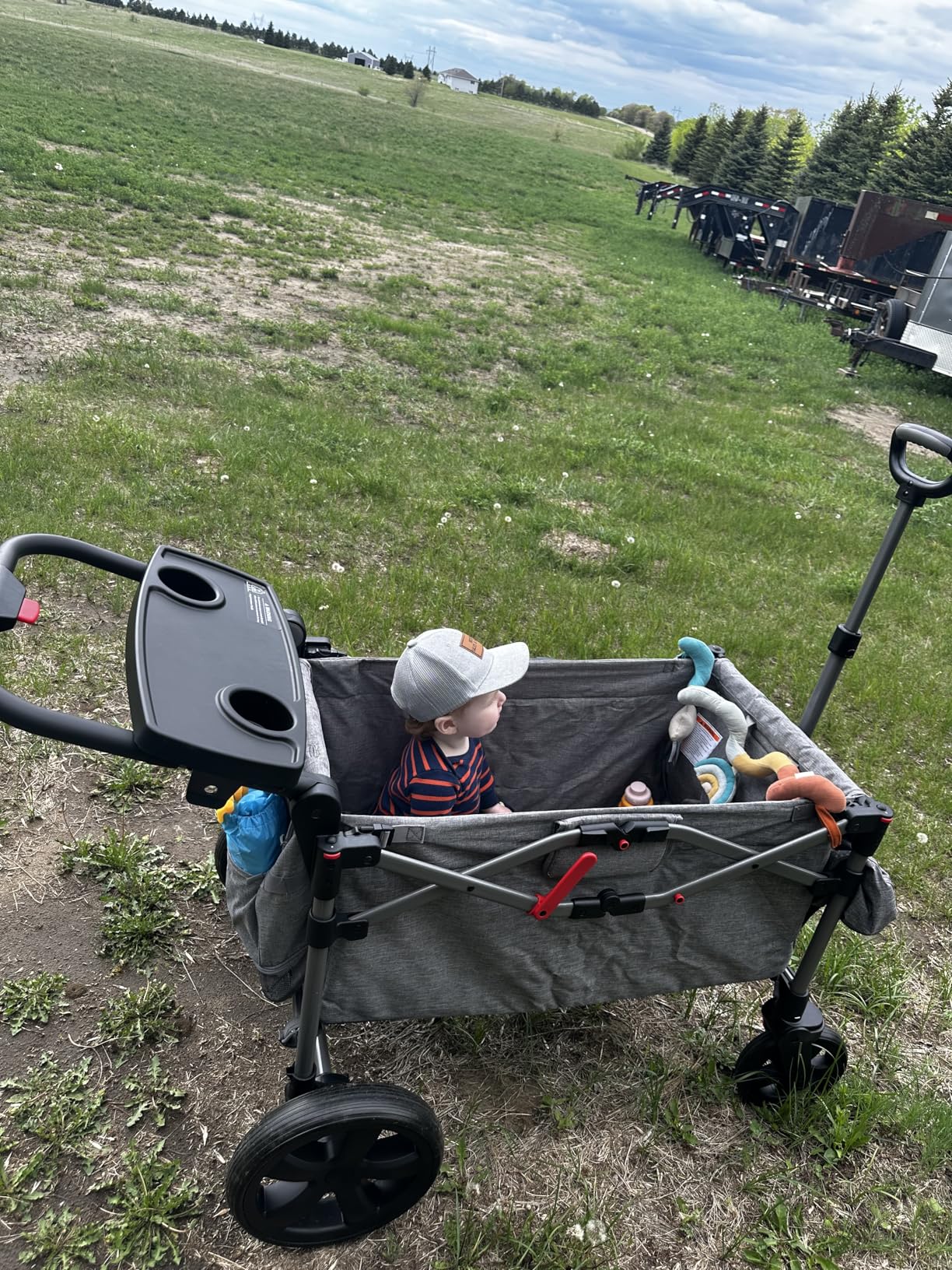EVER ADVANCED Foldable Wagons for Two Kids & Cargo, Collapsible Folding Stroller with Adjustable Handle Bar,Removable Canopy with 5-Point Harness Gray - Customer Photo 1