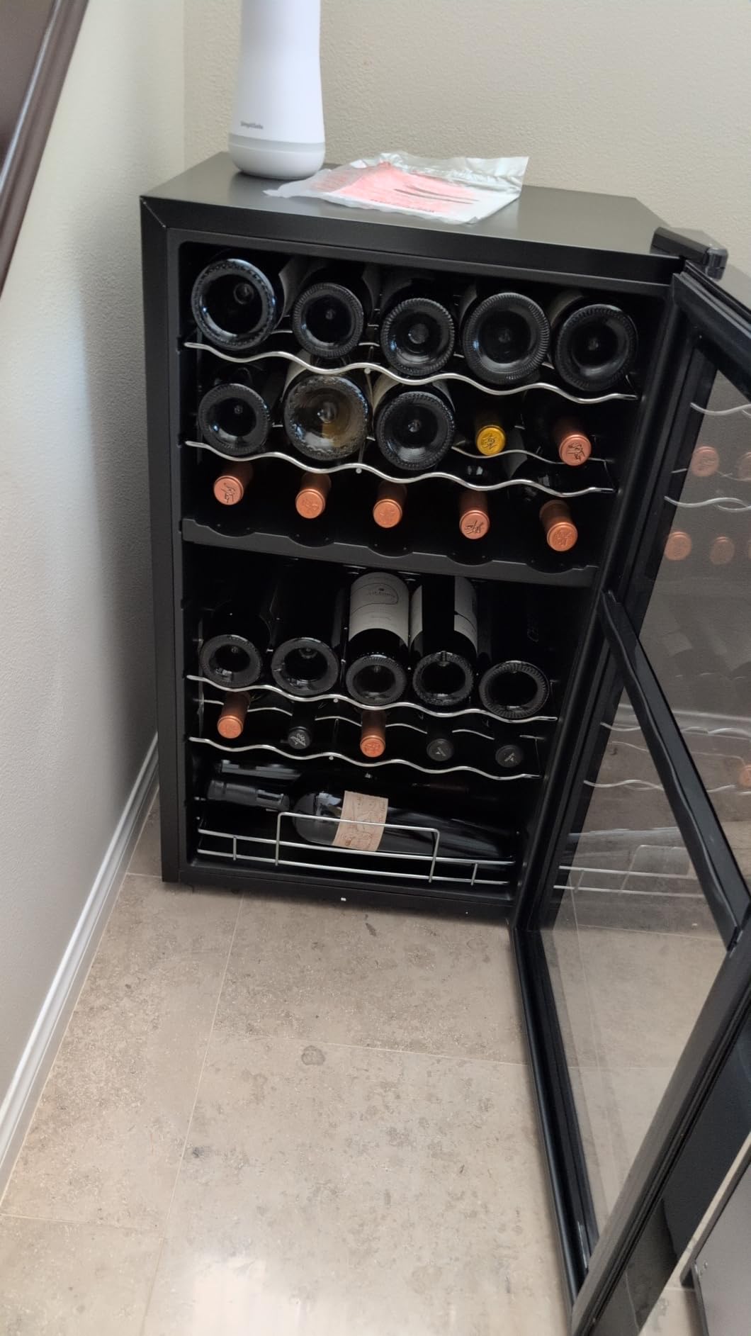 Wine Enthusiast 32-Bottle Dual Zone MAX Compressor Wine Cooler – Freestanding Mini Fridge with Digital Touchscreen, LED Display, Split Storage for Red & White Wines, Matte Black Refrigerator Home Bar - Customer Photo 1