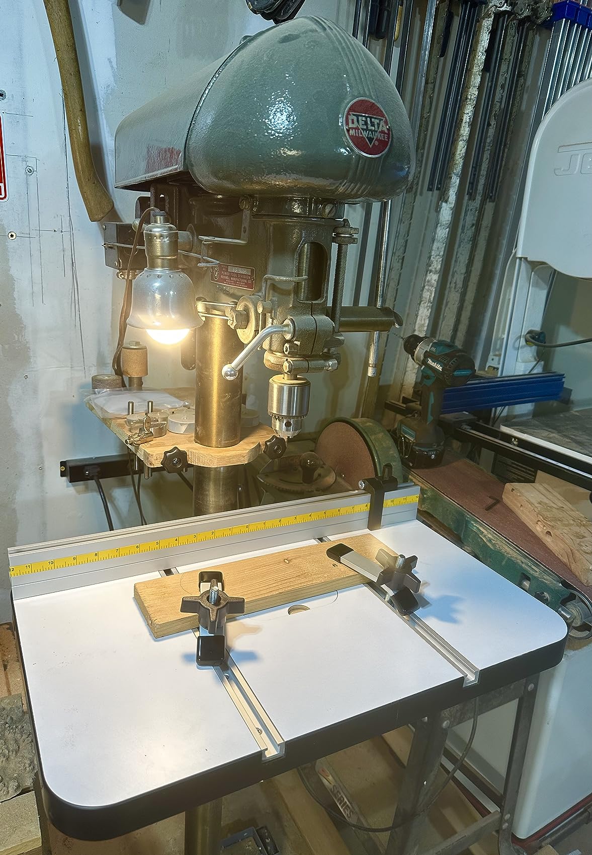Fulton Deluxe 1 3/8 inch Thick Drill Press Table with Precision Tilt Capable Adjustable Fence System | 2 PVC Tipped Aluminum Hold Downs | Aluminum Flip Stop and Mounting Hardware - Customer Photo 1