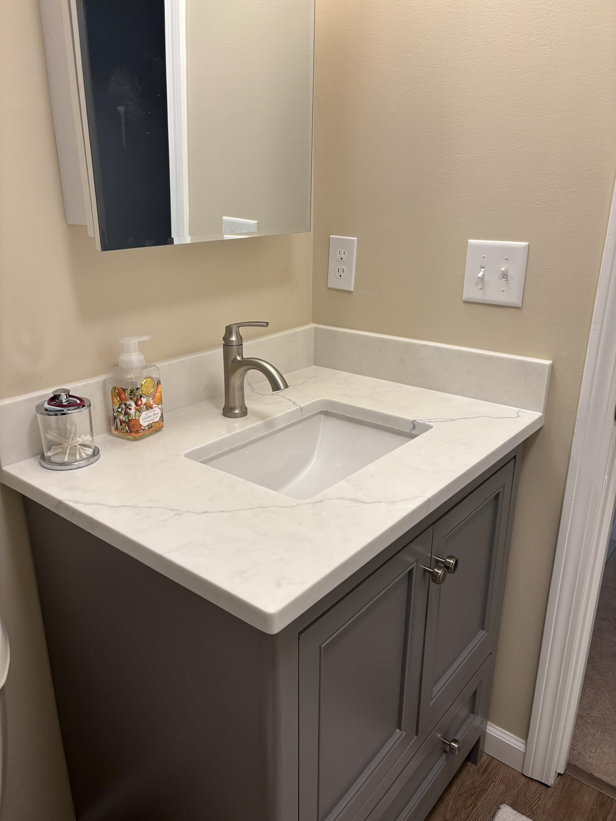 Moen Wellton Spot Resist Brushed Nickel One Hole Single-Handle Bathroom Faucet with Optional Deck Plate and Drain Assembly, 84980SRN - Customer Photo 1