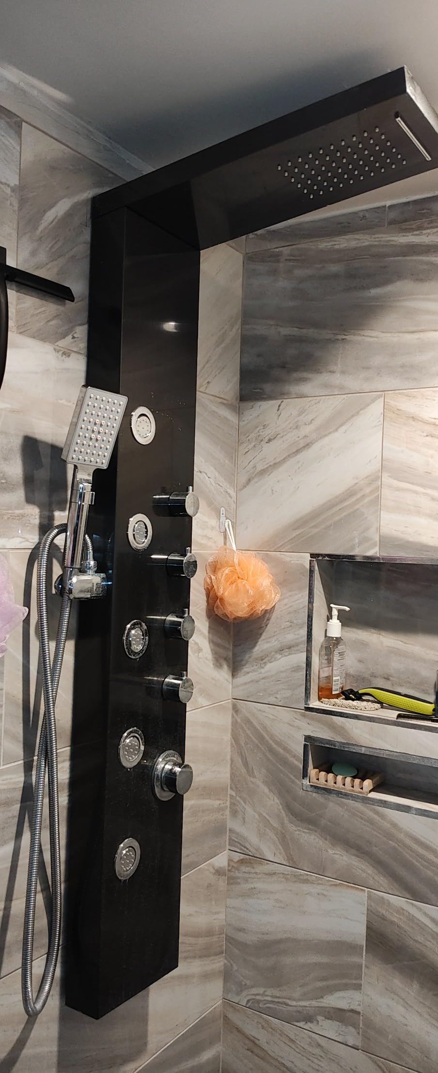 AlenArt Shower Panel Tower System, Multi Function Shower System with Body Jets, Handheld Sprayer, Rainfall Waterfall Shower Head and Tub Spout Stainless Steel Wall Mount Shower Panels Black - Customer Photo 1