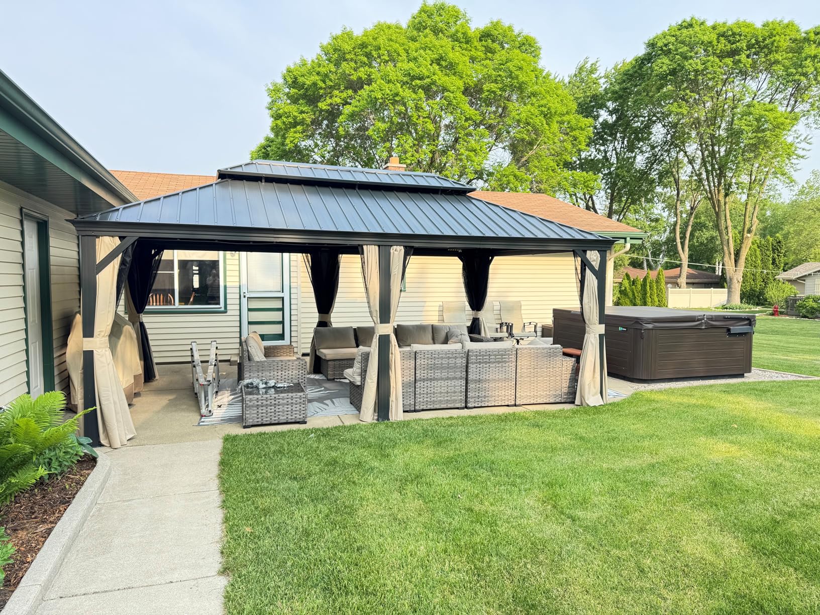 PURPLE LEAF 12' X 20' Permanent Hardtop Gazebo Aluminum Gazebo with Galvanized Steel Double Roof for Patio Lawn and Garden, Curtains and Netting Included, Grey - Customer Photo 1