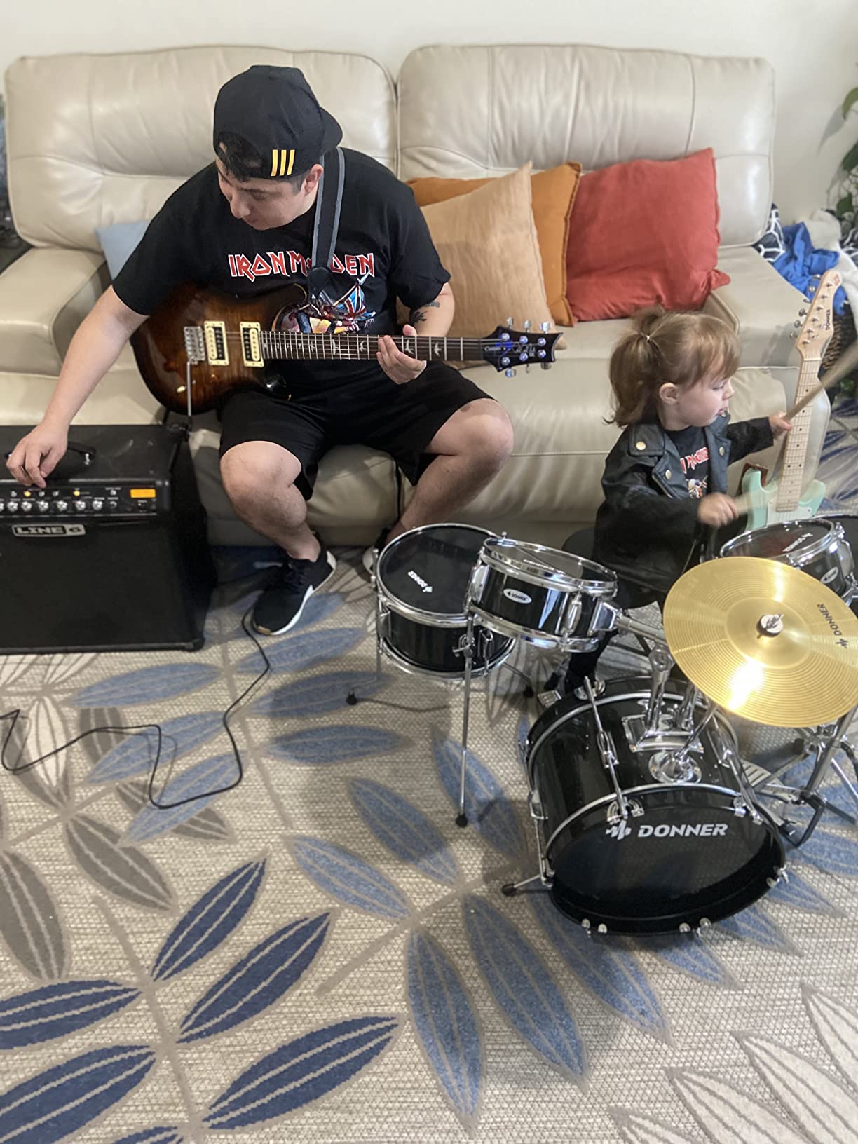 Kid Drum Sets-Donner 5-Piece for Beginners, 14 inch Full Size Complete Junior Drum Kit with Adjustable Throne, Cymbal, Hi-Hat, Pedal & Drumstick, Metallic Black - Customer Photo 2