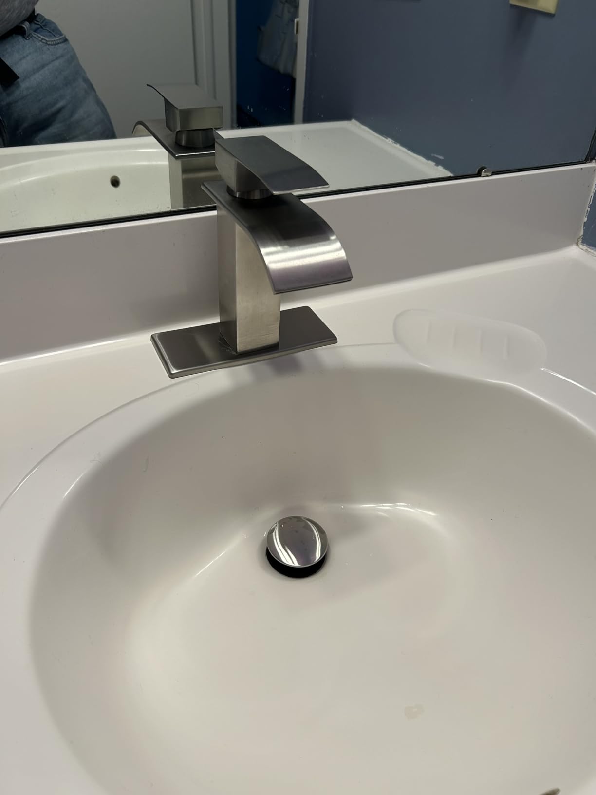 Bathroom Faucet Brushed Nickel Modern Waterfall Bathroom Sink Faucet with Single Handle Suitable for 1 or 3 Holes,Supply Deck Plate and Hose - Customer Photo 1