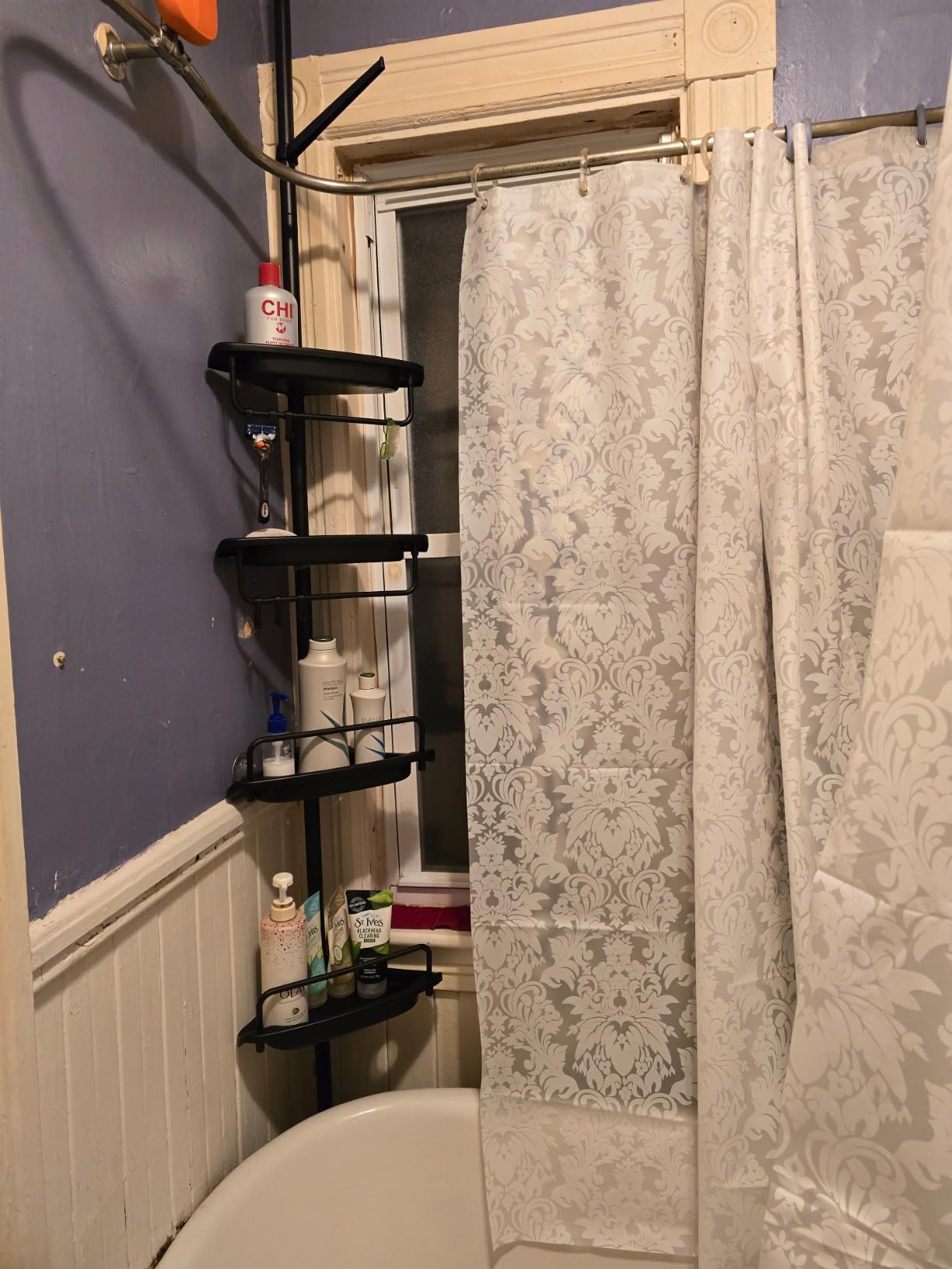 ALLZONE Corner Shower Caddy Tension Pole, Extendable Rustproof Stainless Steel Pole & 4-Tier Adjustable Shelves for Easy Drainage and Built-to-Last Stability, 34 to 116 Inch, Black - Customer Photo 1