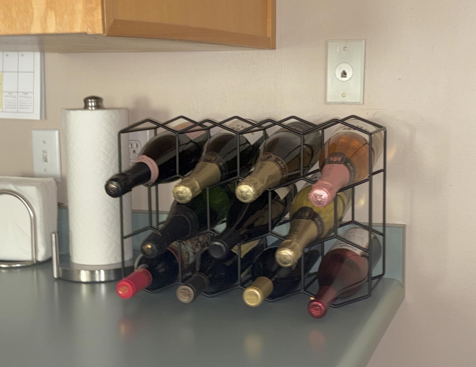 Gusto Nostro Countertop Wine Rack - 14 Bottle Freestanding Modern Black Metal Small - 3 Tier Tabletop Wine Holder Stand for Cabinet, Pantry - Wine Racks Countertop - No Assembly Required - Customer Photo 1