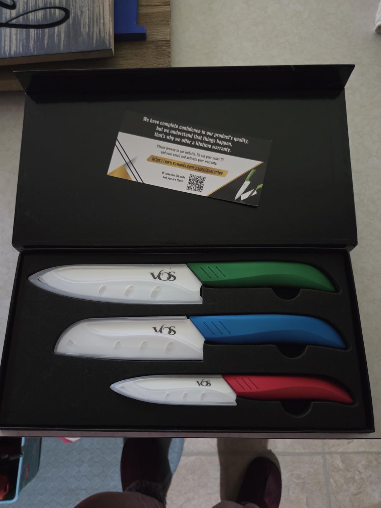 Vos Ceramic Knife Set in Elegant Gift Box, Ceramic Knives Set For Kitchen, Ultra Sharp Kitchen Knife Set with Covers, 4