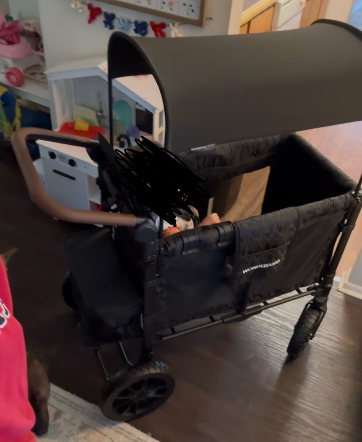 WONDERFOLD W2 Luxe Double Stroller Wagon (2 Seater) - Collapsible Wagon Stroller with Seats with Magnetic Buckle 5-Point Harnesses and Adjustable Sun Canopy, Charcoal Gray - Customer Photo 2