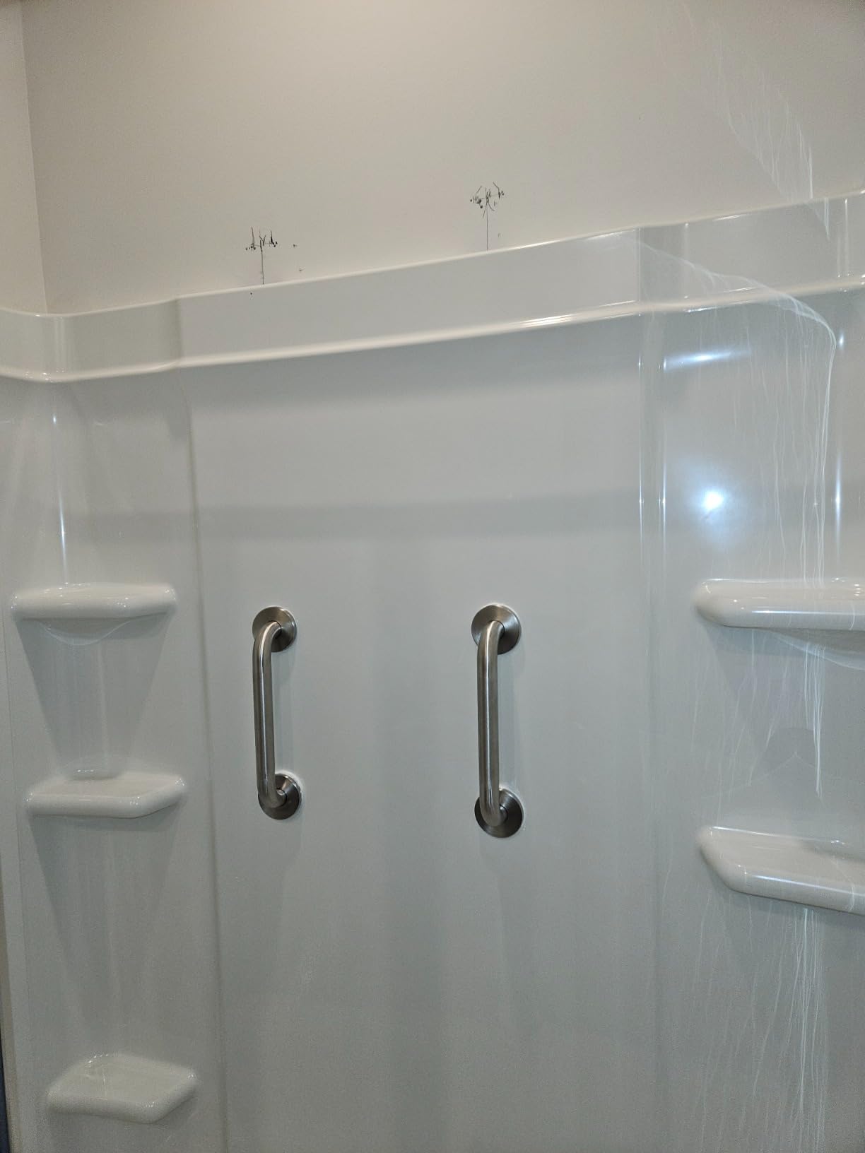 Grab Bar Mounting Kit for Fiberglass Showers. The Solid Mount uses Adj. Spacers for use in most fiberglass showers with wood studs (Only). Solid, Secure, and won't flex in your shower. Made in the USA - Customer Photo 2