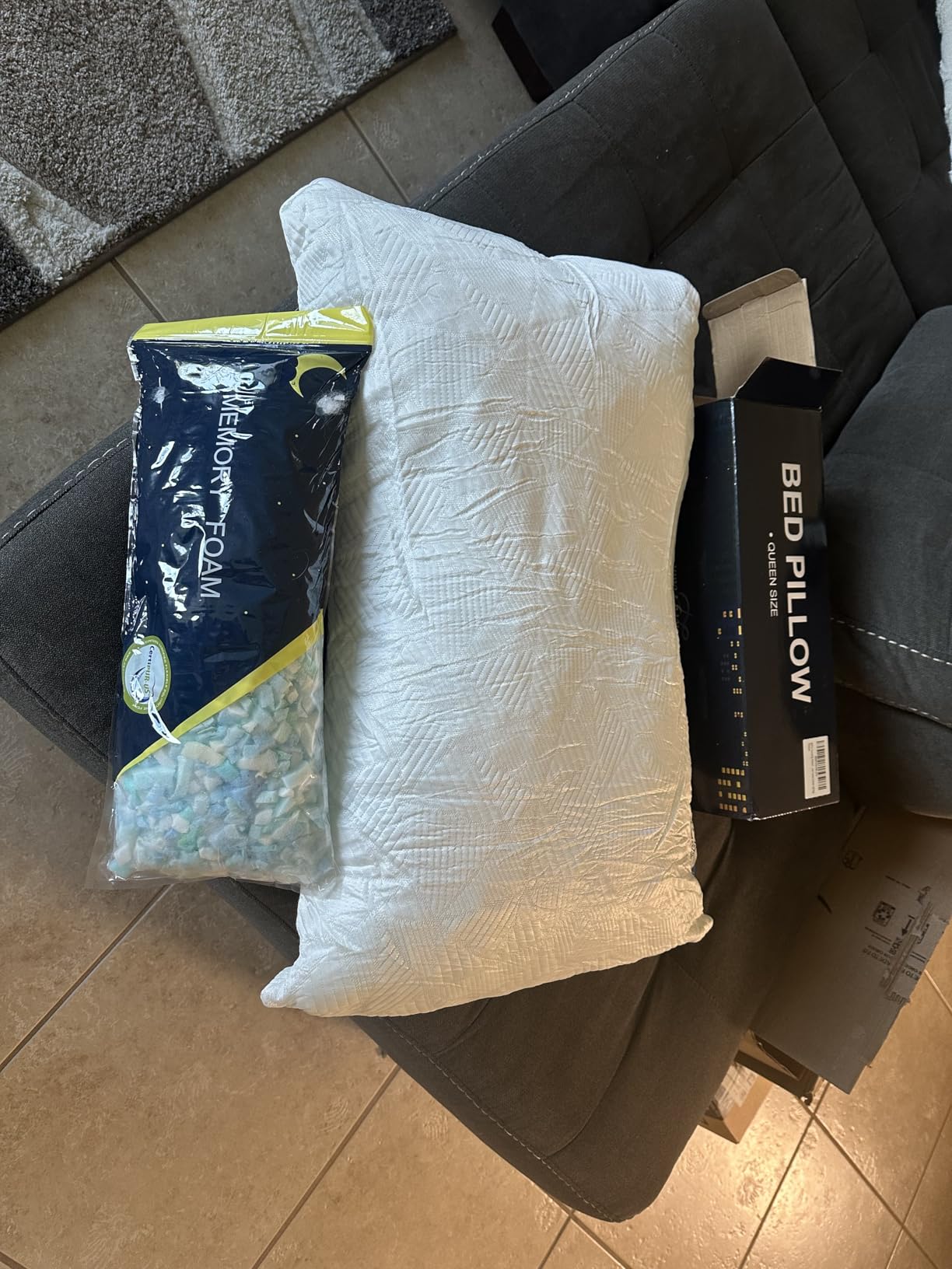 BETU Cooling Pillow Queen Size, Shredded Memory Foam Cool Pillow for Hot Sleepers, Adjustable Firm Soft Support Bed Pillows Perfect for Back Neck Pain and Side Sleeping with Pillow Case Cover, White - Customer Photo 2
