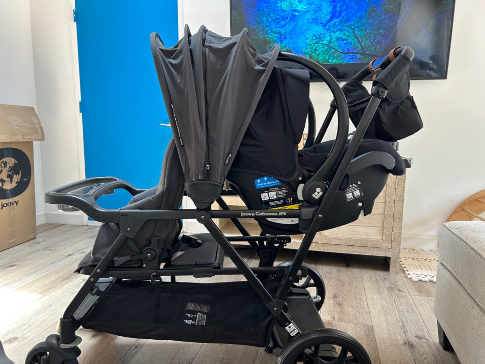 Joovy Caboose RS Sit & Stand Double Stroller for Children Up to 55 lb. with All-Terrain Wheels, UPF50+ Sun Canopy & Magnetic 5-Point Safety Harnesses, Slate - Customer Photo 1