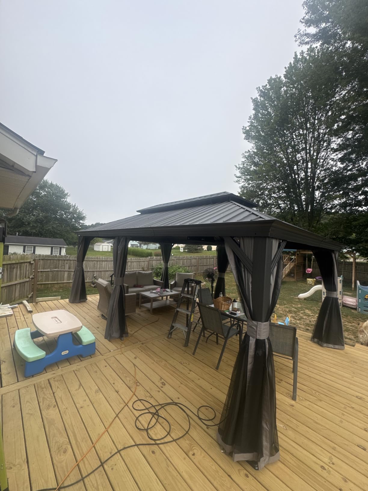 Kozyard Alexander 10' X 12' Hardtop, Aluminum Metal Gazebo with Galvanized Steel Double Roof Canopy, Curtain and Netting, Permanent Pavilion for Patio, Backyard, Deck, Lawn (Gray) - Customer Photo 1
