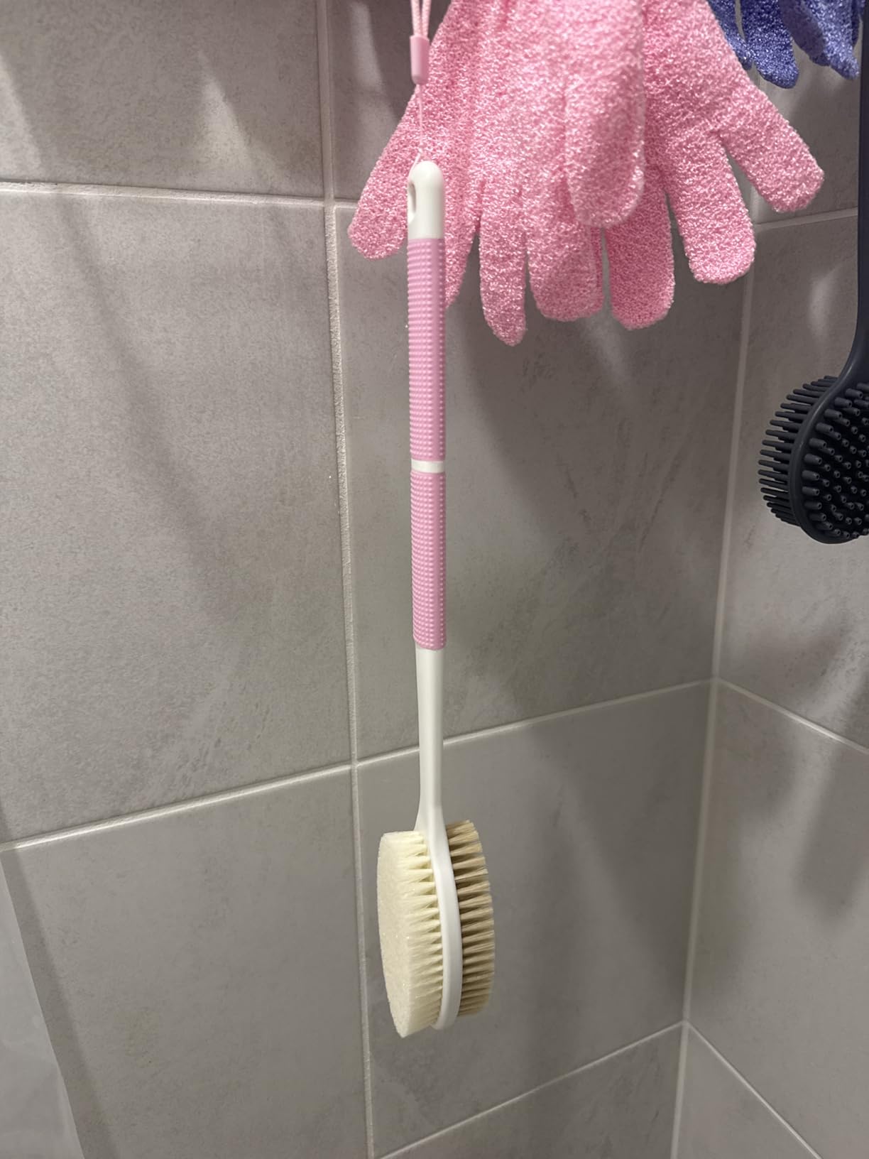 Back Scrubber Anti Slip for Shower,Shower Brush Long Handle with Stiff and Soft Bristles,Body Exfoliator for Bath or Dry Brush(Blue) - Customer Photo 2