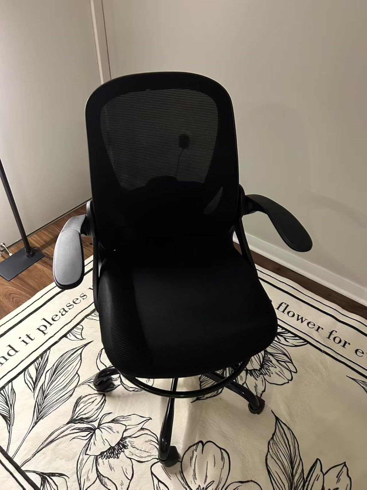 Primy Drafting Chair Tall Office Chair with Flip-up Armrests Executive Ergonomic Computer Standing Desk Chair with Lumbar Support and Adjustable Footrest Ring (Black) - Customer Photo 1