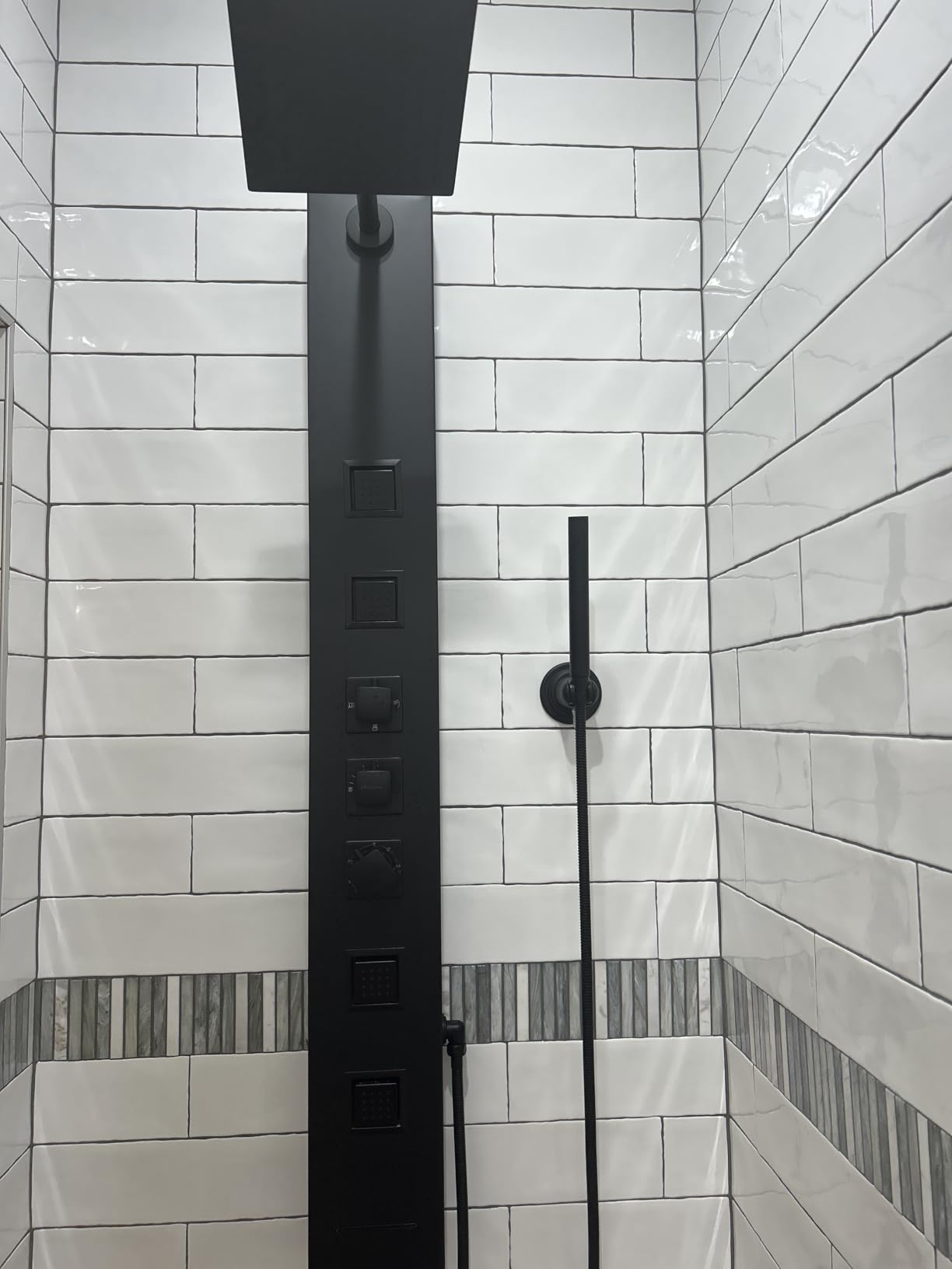 Achelous Square Rainfall Shower Head Panel System with Thermostatic,Stainless Steel High Pressure Turbo Body Jets Waterfall Shower Tower,Brass Handheld Wand in Matte Black - Customer Photo 1