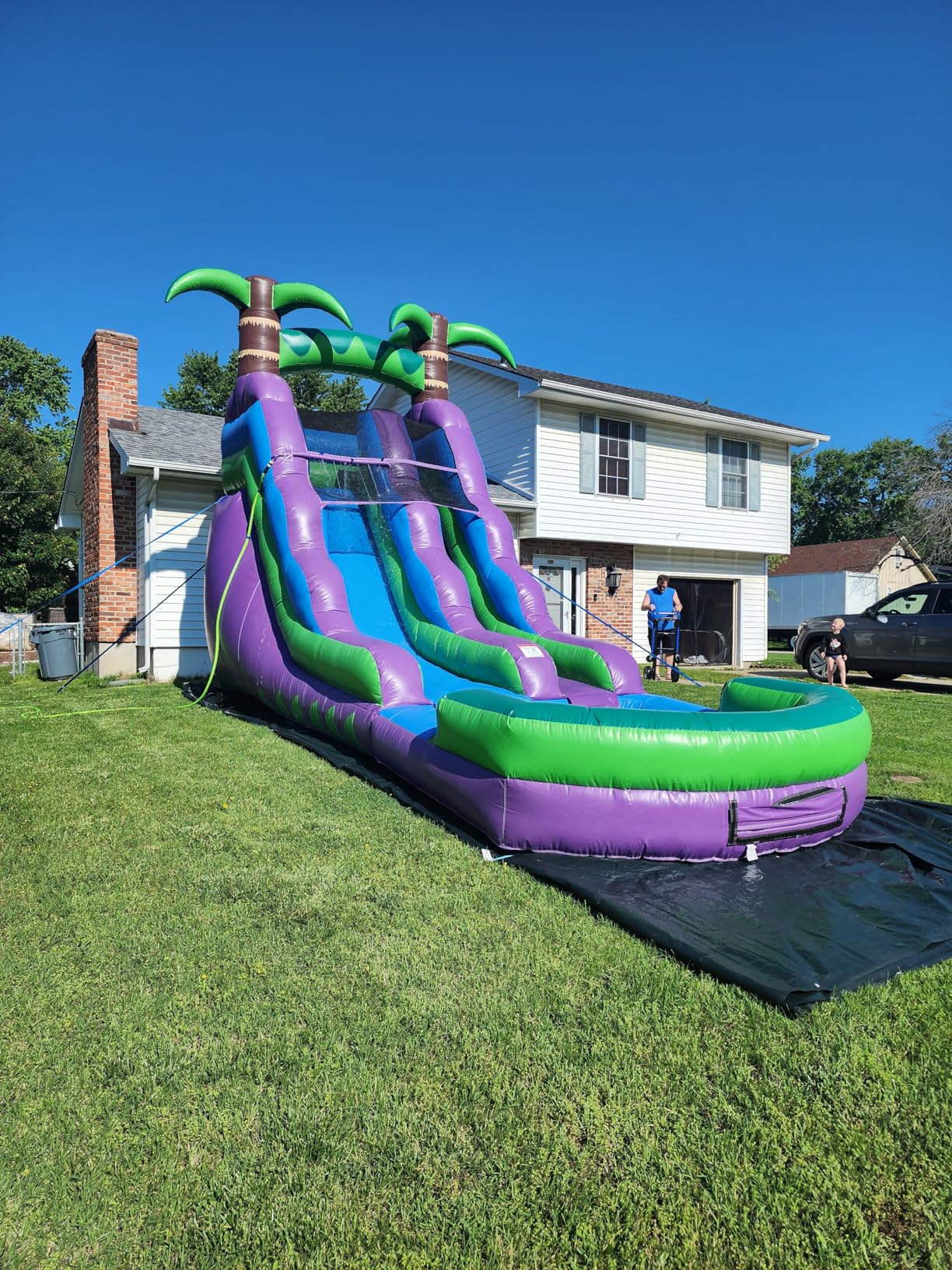 HeroKiddo 16' Purple Tropical Lightweight Premium Commercial Grade Water Slide Inflatable with Attached Pool for Kids and Adults (with Blower), Wet Dry Use, Summer Fun - Customer Photo 3 - RosenberryRooms