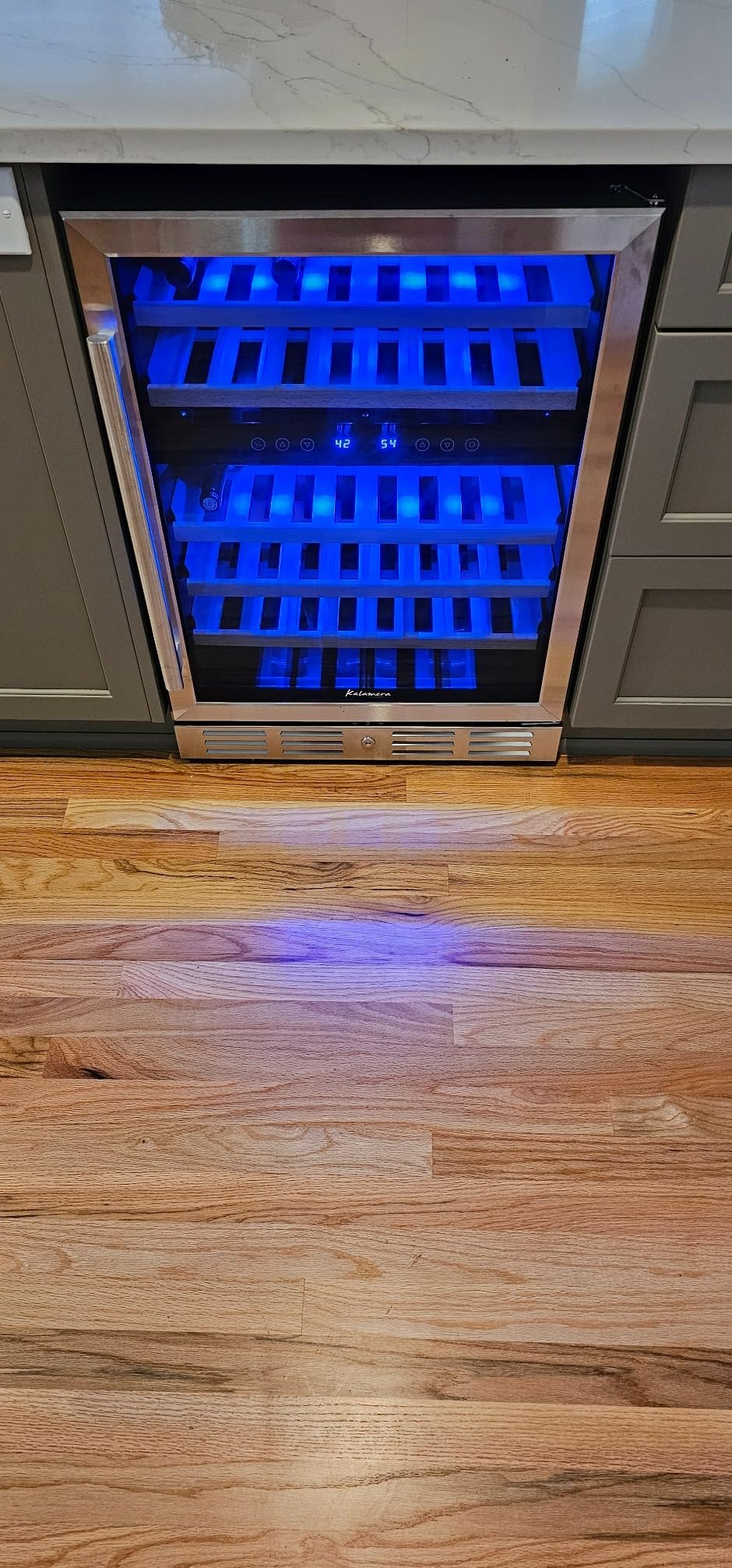 Kalamera 24 inch Wine Cooler, 46 Bottle - Dual Zone Built-in or Freestanding Fridge with Stainless Steel Reversible Glass Door, for Home, Kitchen, or Office. - Customer Photo 2