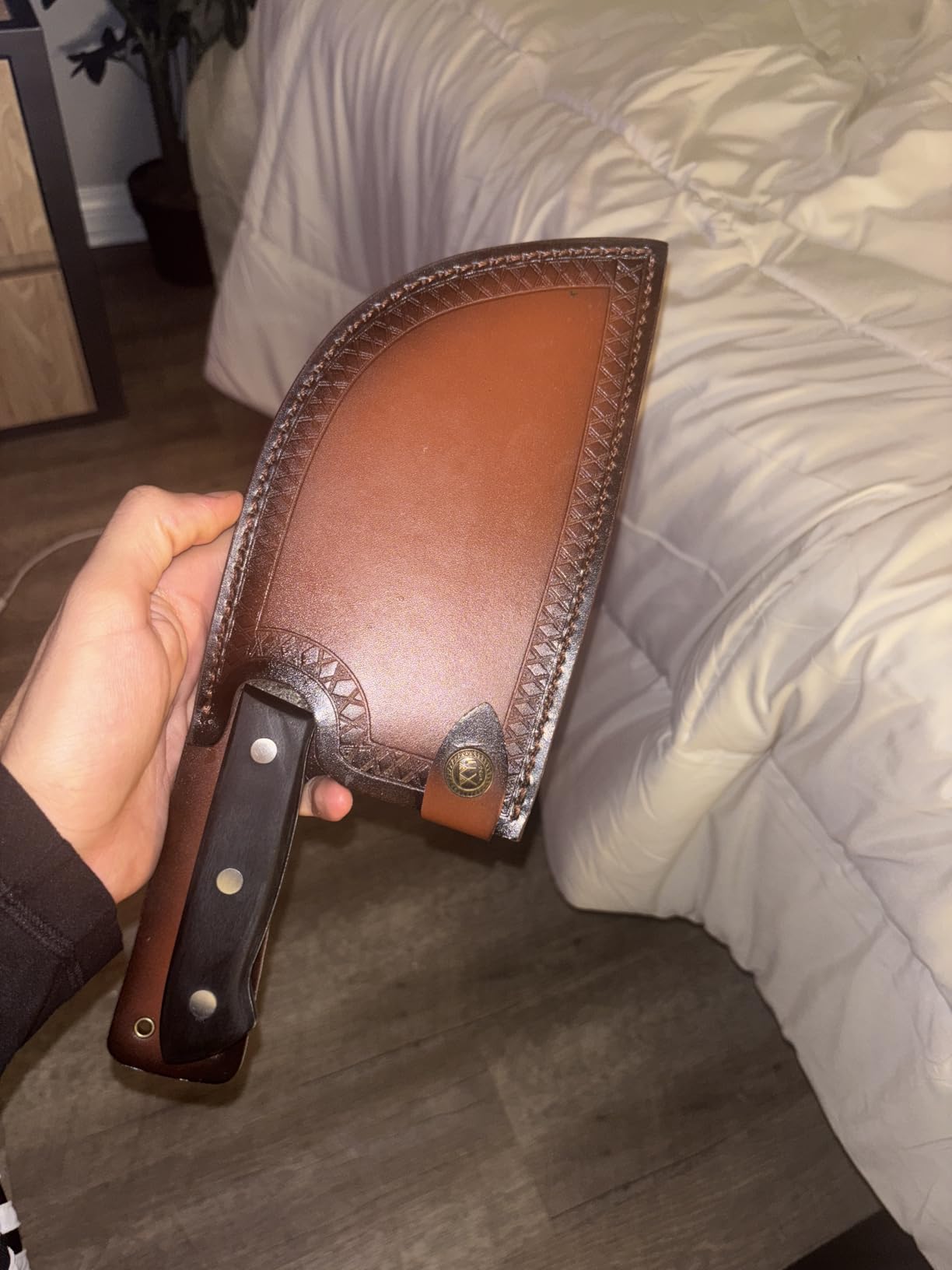 XYJ Authentic Since 1986, Ancient Forged Butcher Knives, Serbian Chef Knife With Sheath, Chinese Vegetable Meat Cleaver For Kitchen Camping Outdoor, Full Tang, High Carbon Steel (7.5 inch) - Customer Photo 1