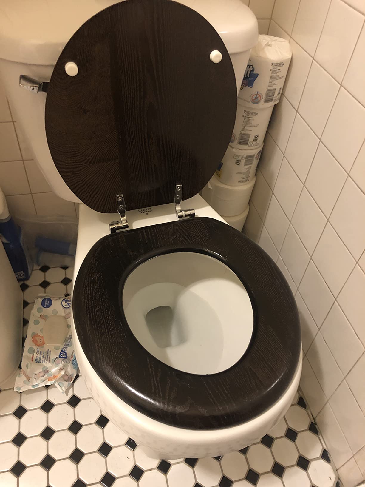 Wooden Toilet Seat Round with Metal Hinges, Wood Toilet Seat for American Standard Size Toilet Seats, Easy to Install - Customer Photo 1