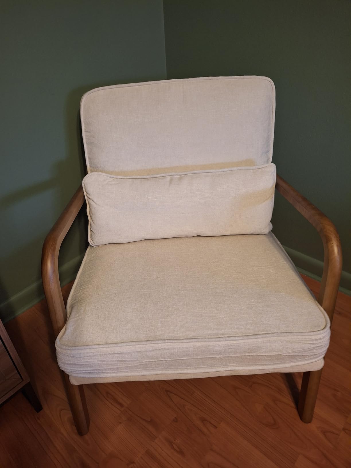 Karl home Accent Chair Mid-Century Modern Chair with Pillow Linen Fabric Upholstered Lounge Arm Chair with Solid Wood Frame & Soft Cushion for Living Room, Bedroom, Balcony, Beige - Customer Photo 1