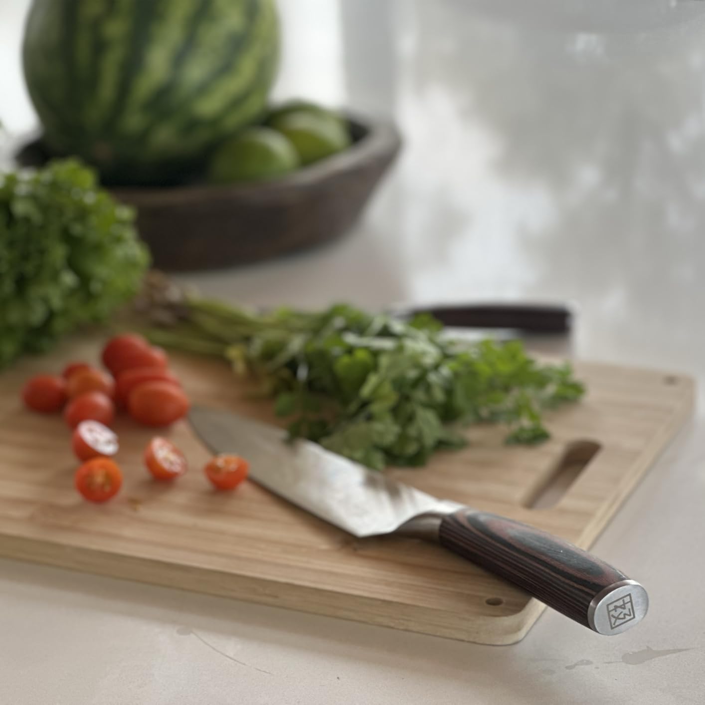 KEEMAKE Santoku Knife Set of 3pcs, Japanese Chef Knife Sets with German High Carbon Stainless Steel 1.4116 Kitchen Knives, Pakkawood Handle Cutting Knives - Customer Photo 1
